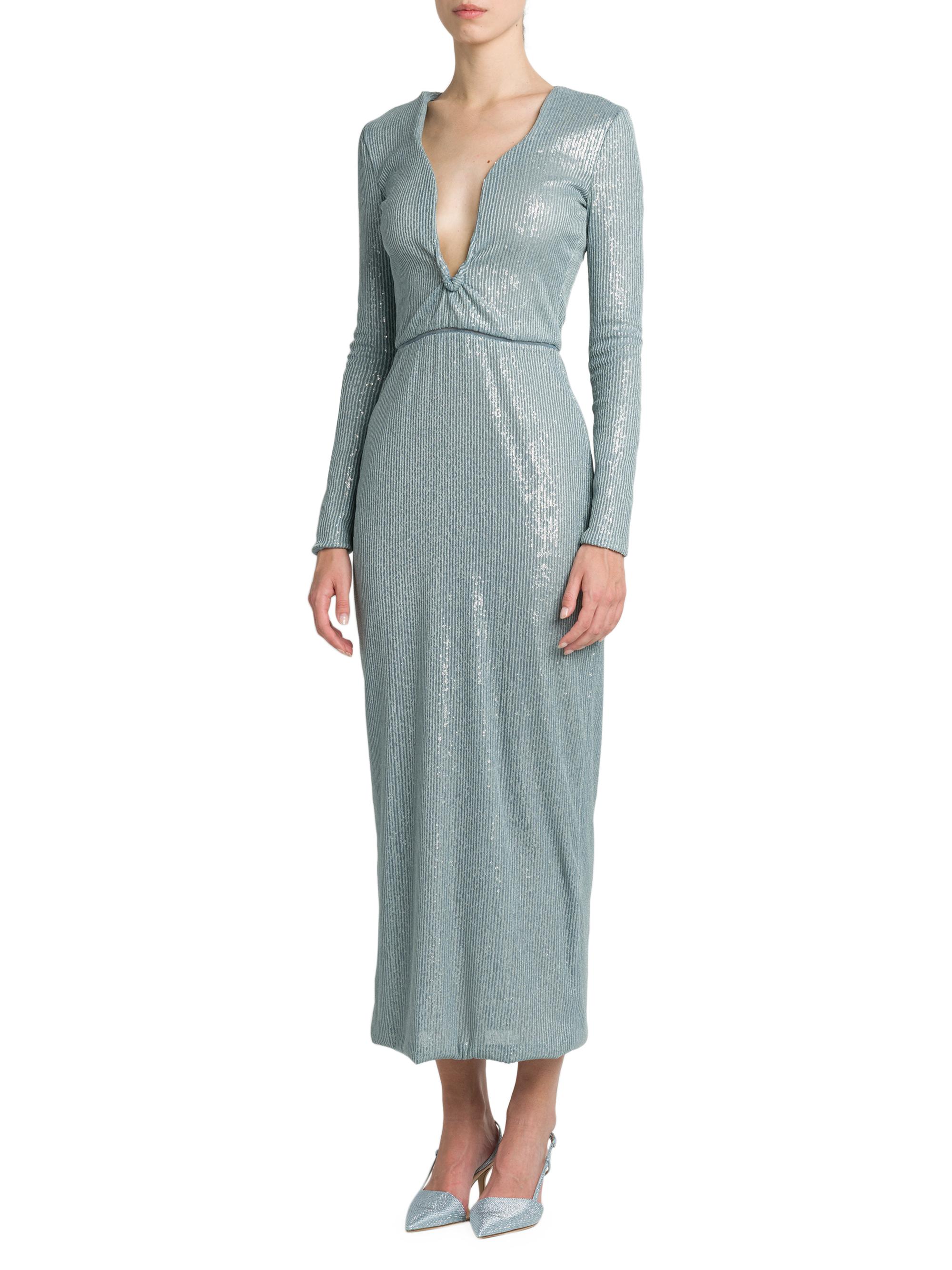 long sleeve silver midi dress Lurex Jersey Maxi Dress