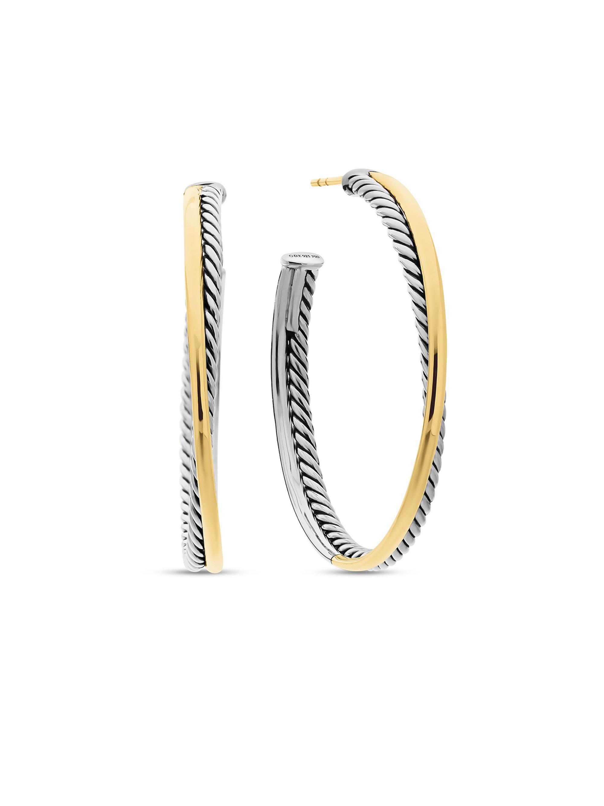 David Yurman Women's Crossover Hoop Earrings in Sterling Silver with 18K Yellow Gold, 44mm - Silver