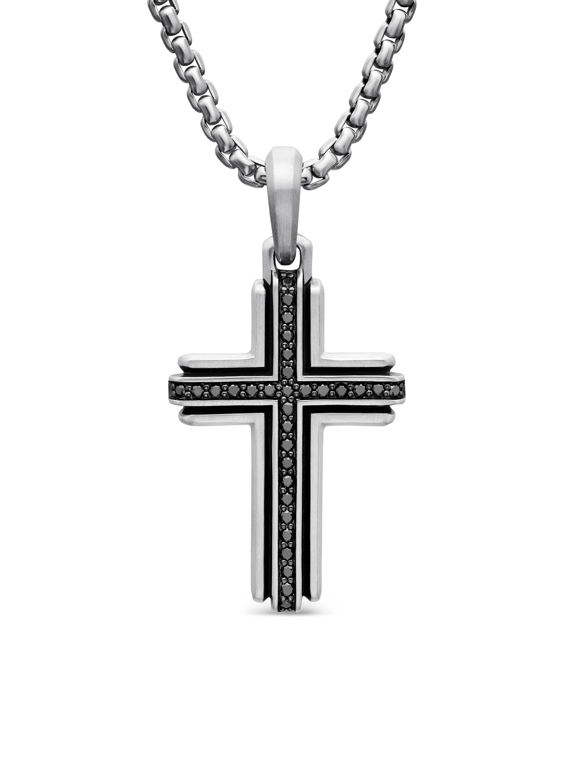 David Yurman Men's Cross Pendant in Sterling Silver - Black Diamond