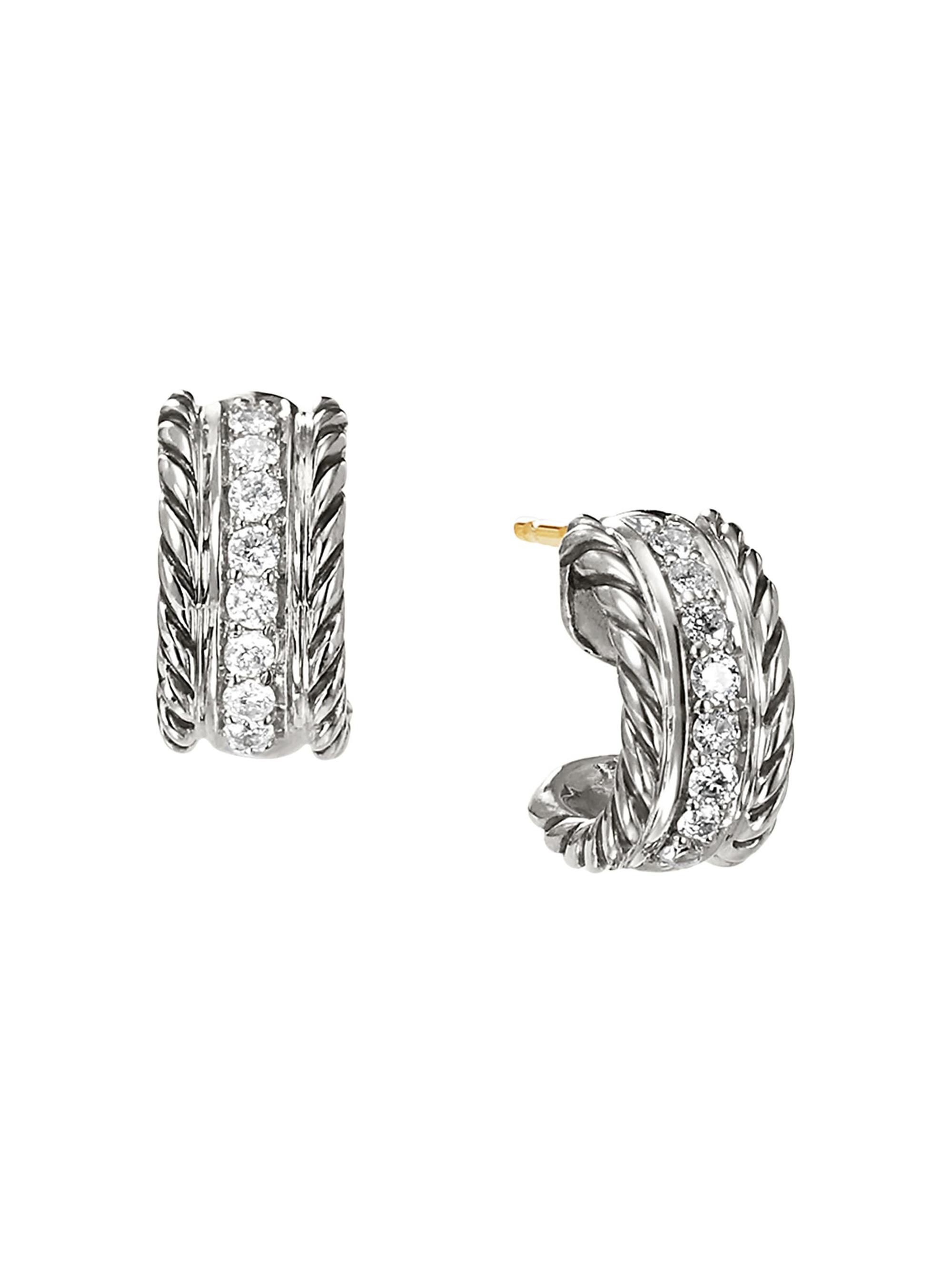 David Yurman Women's Cable Classics Earrings with Diamonds - Silver