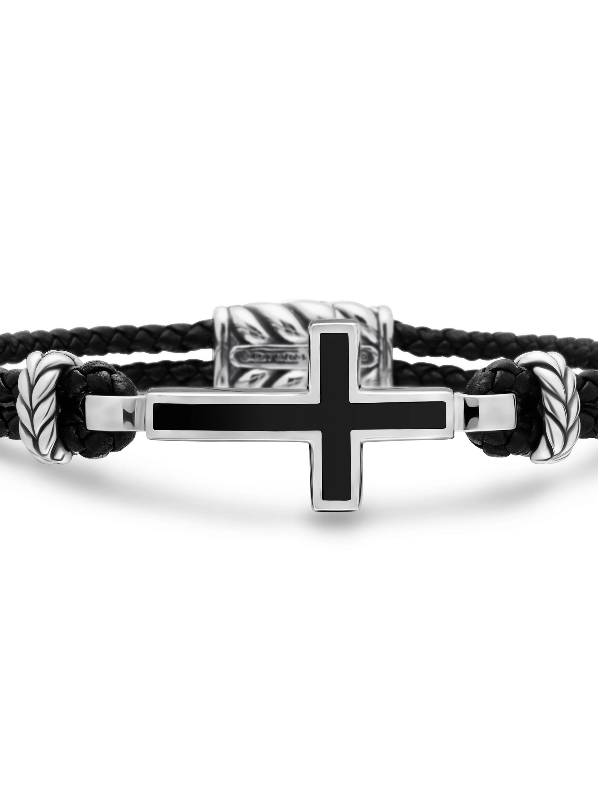 David Yurman Exotic Stone Cross Bracelet in Black Leather | Saks