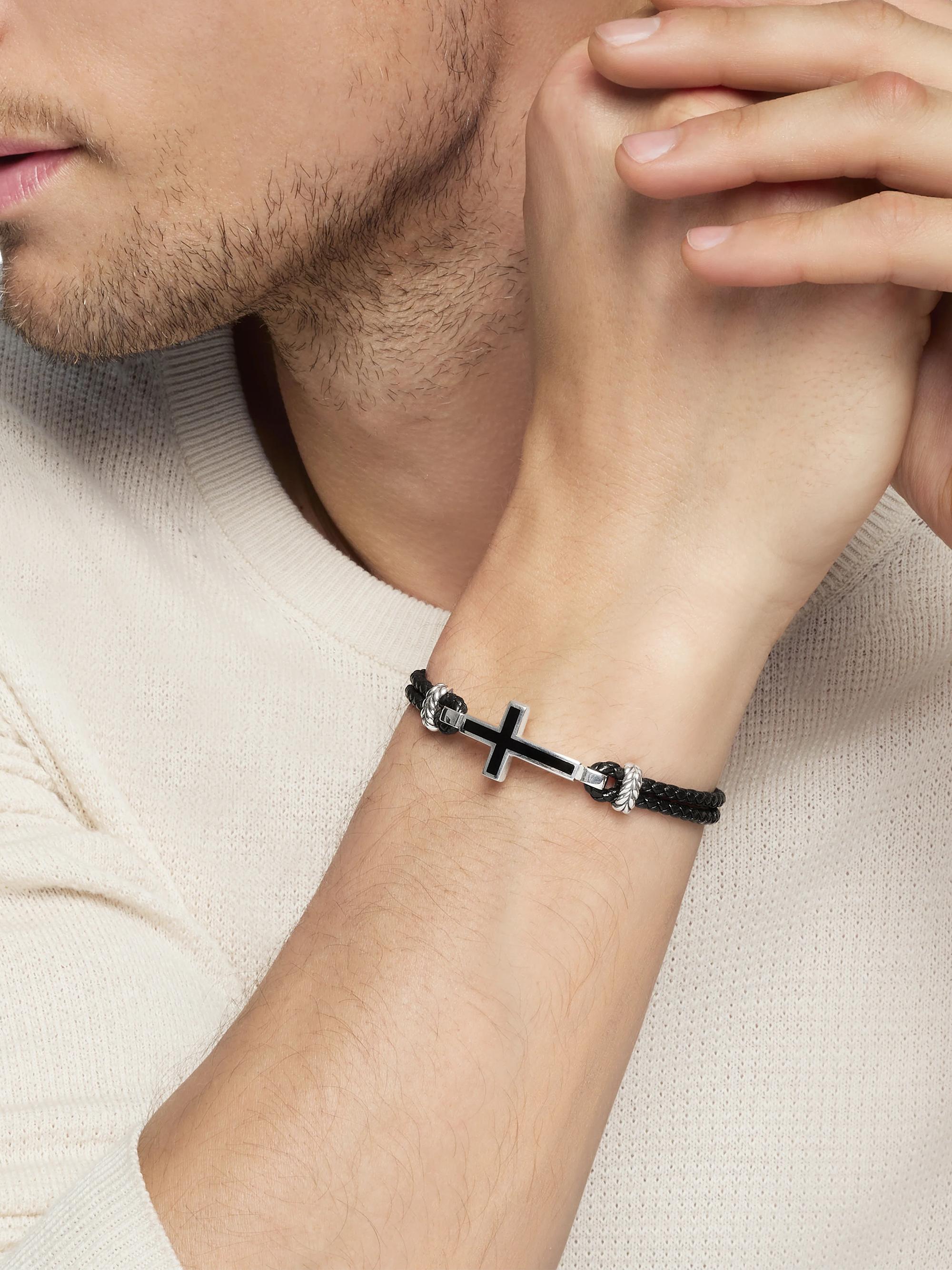 David Yurman Exotic Stone Cross Bracelet in Black Leather | Saks