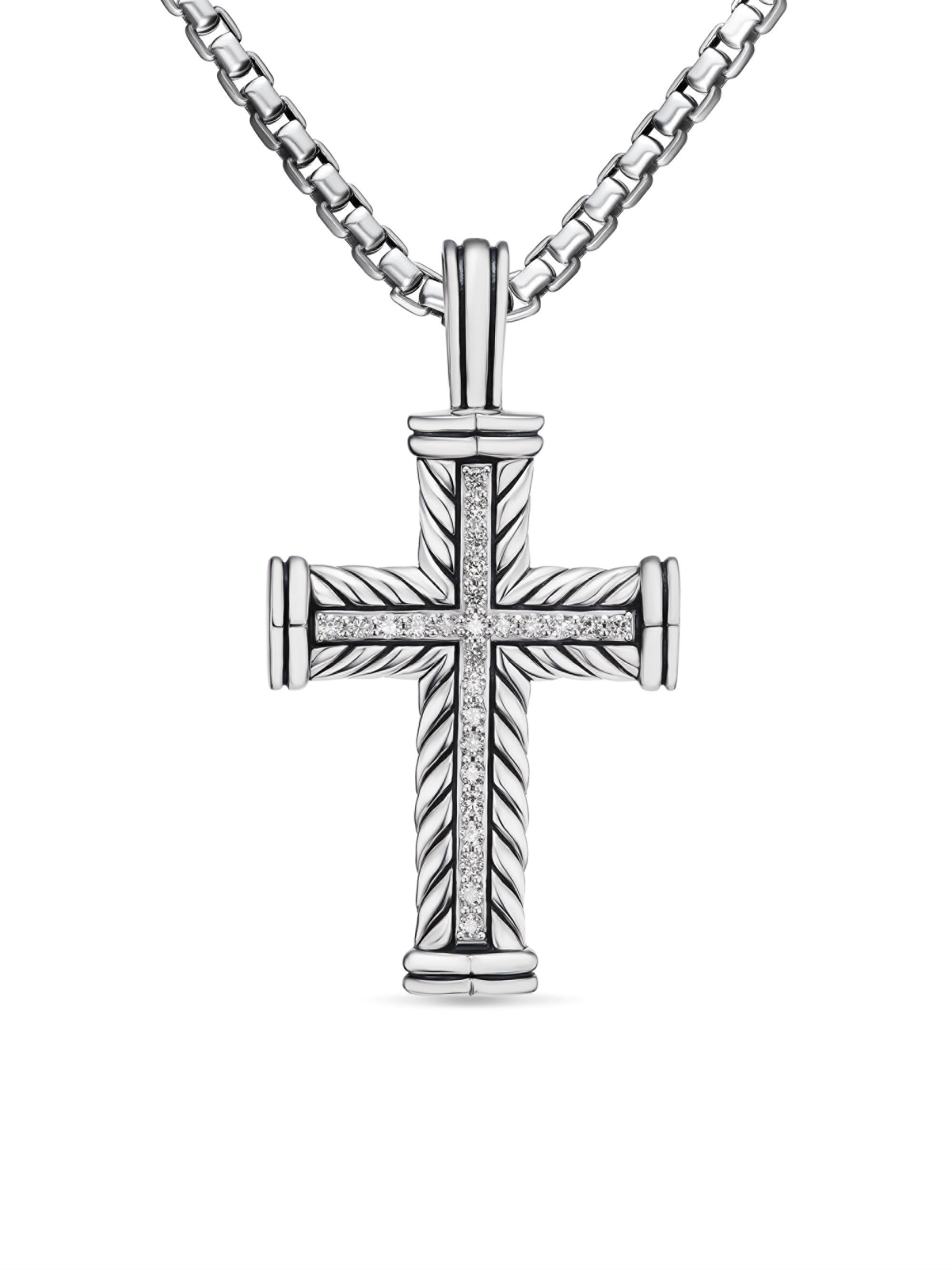 David Yurman Men's Chevron Cross Pendant in Sterling Silver - Diamond
