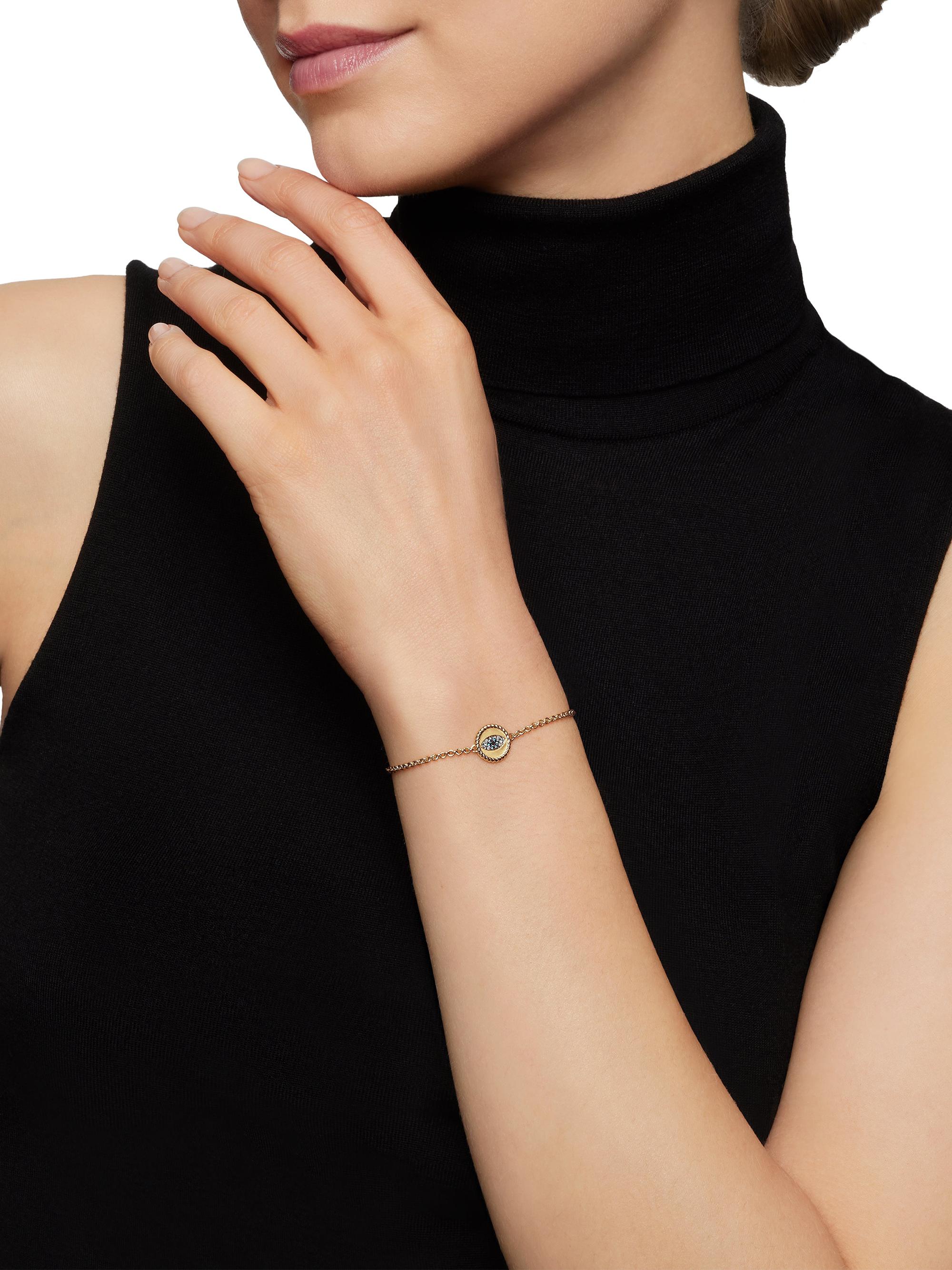 David Yurman Women's Cable Collectibles Evil Eye Bracelet in 18K Yellow Gold - Light Blue Sapphire