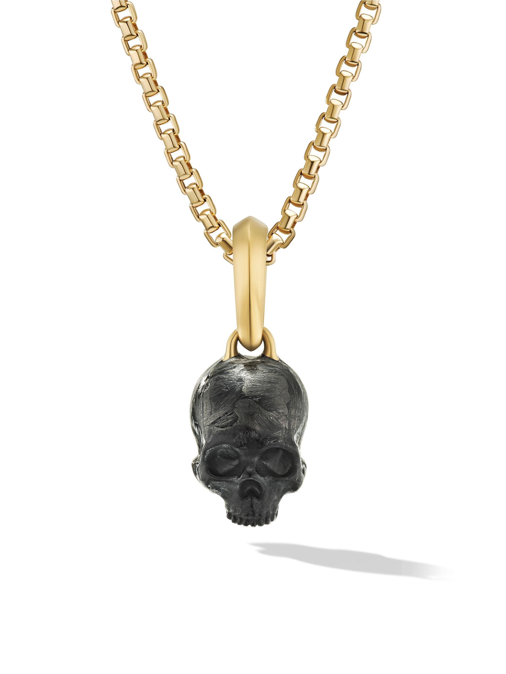 David Yurman Men's Memento Mori Skull Amulet in 18K Yellow Gold - Forged Carbon