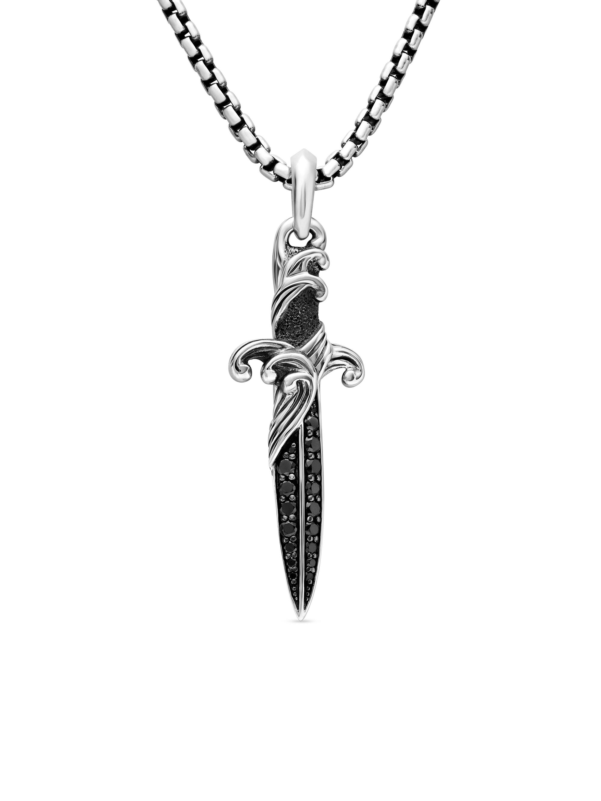 David Yurman Men's Waves Dagger Amulet in Sterling Silver - Black Diamond