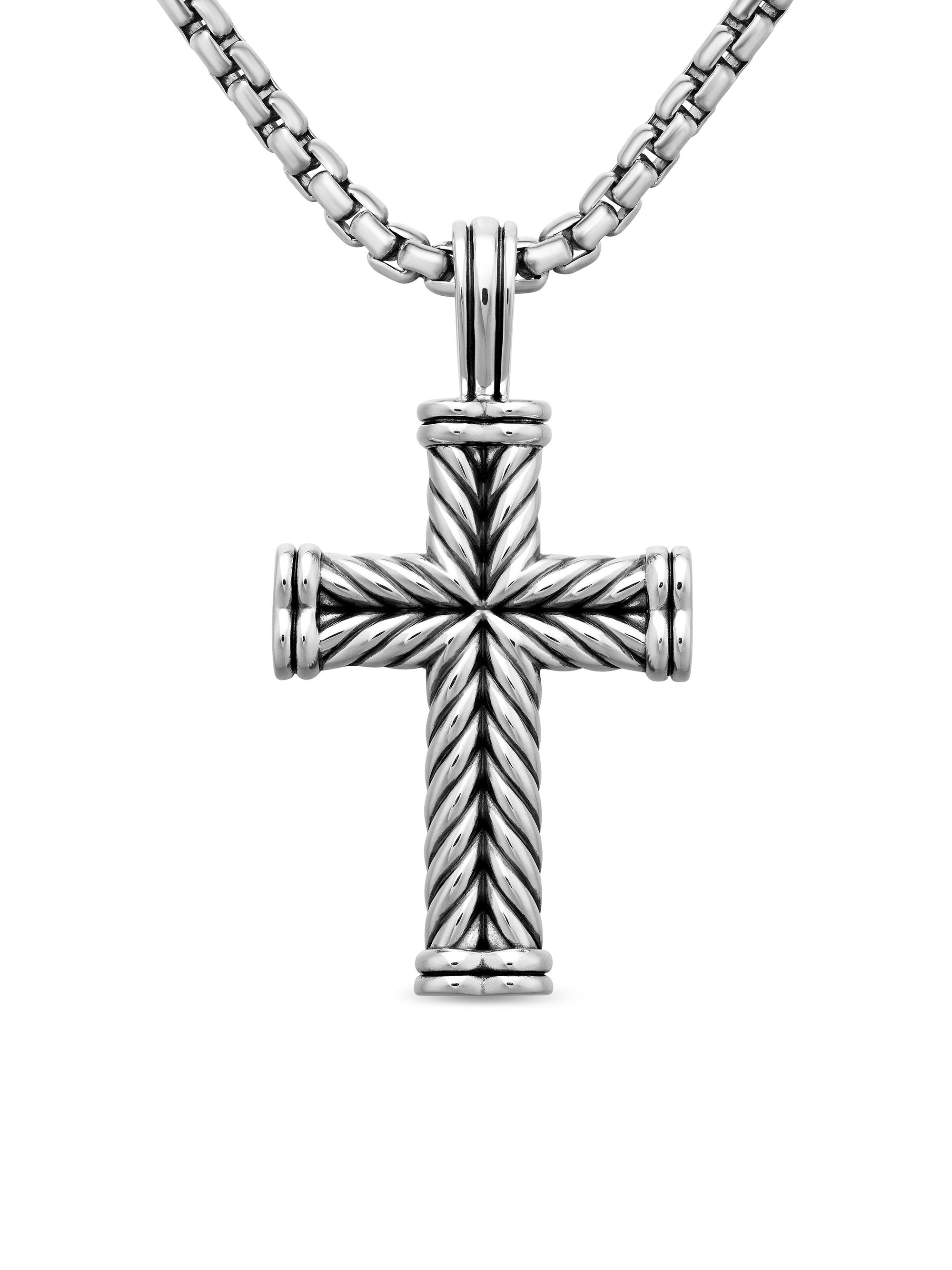 David Yurman Men's Chevron Cross Pendant in Sterling Silver, 40mm - Sterling Silver