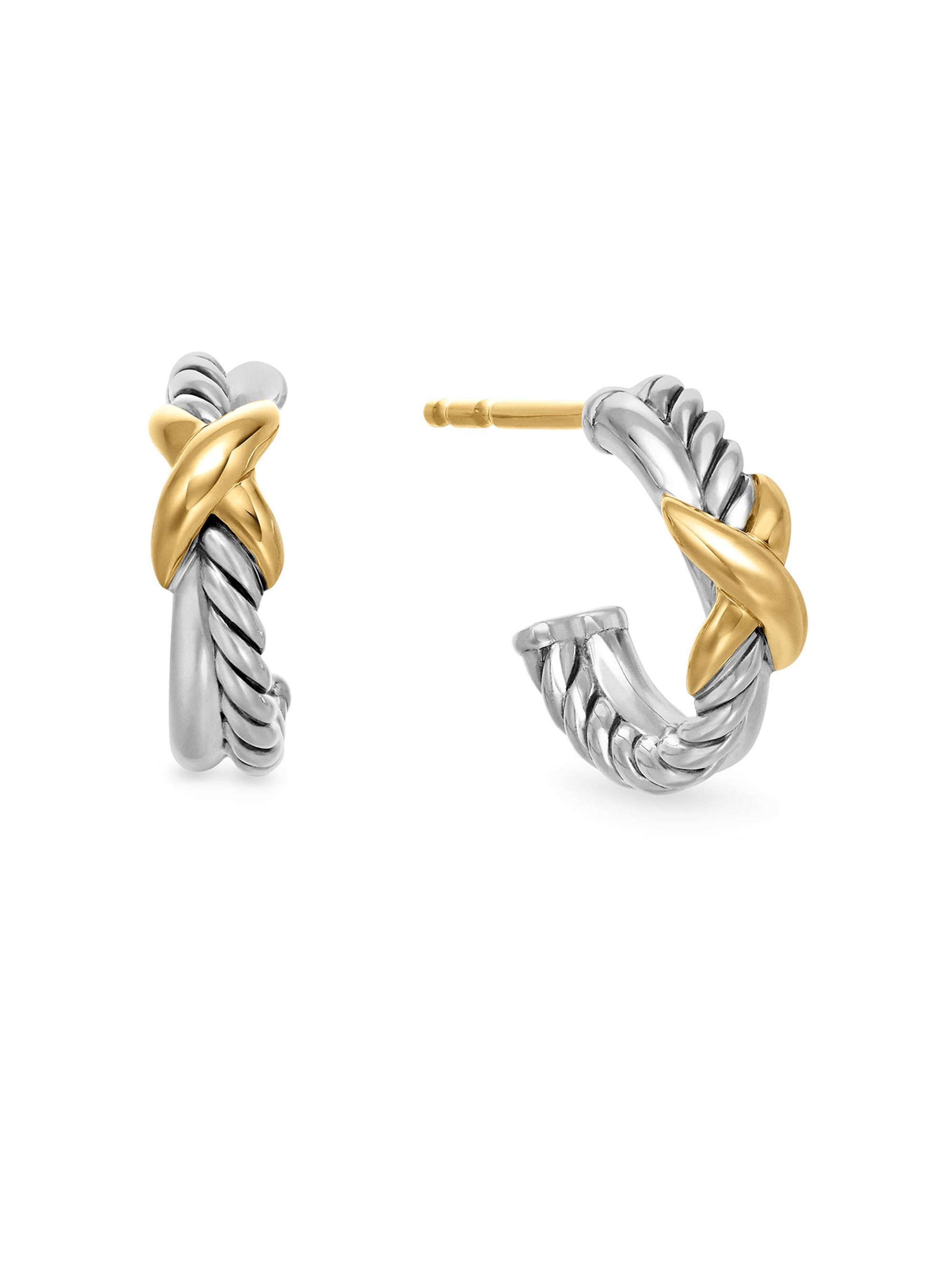 David Yurman Women's Petite X Hoop Earrings in Sterling Silver with 18K Yellow Gold, 12.6MM - Diamond