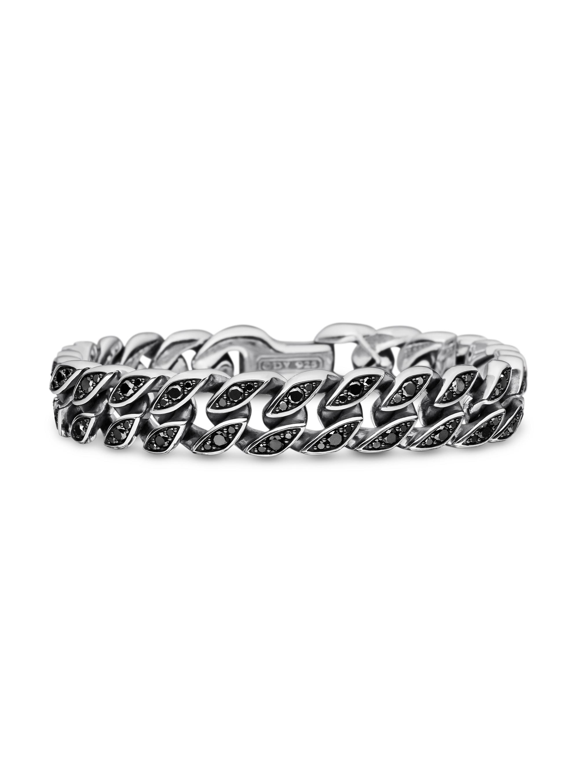 David Yurman Men's Curb Chain Bracelet with Pavé Black Diamonds - Black