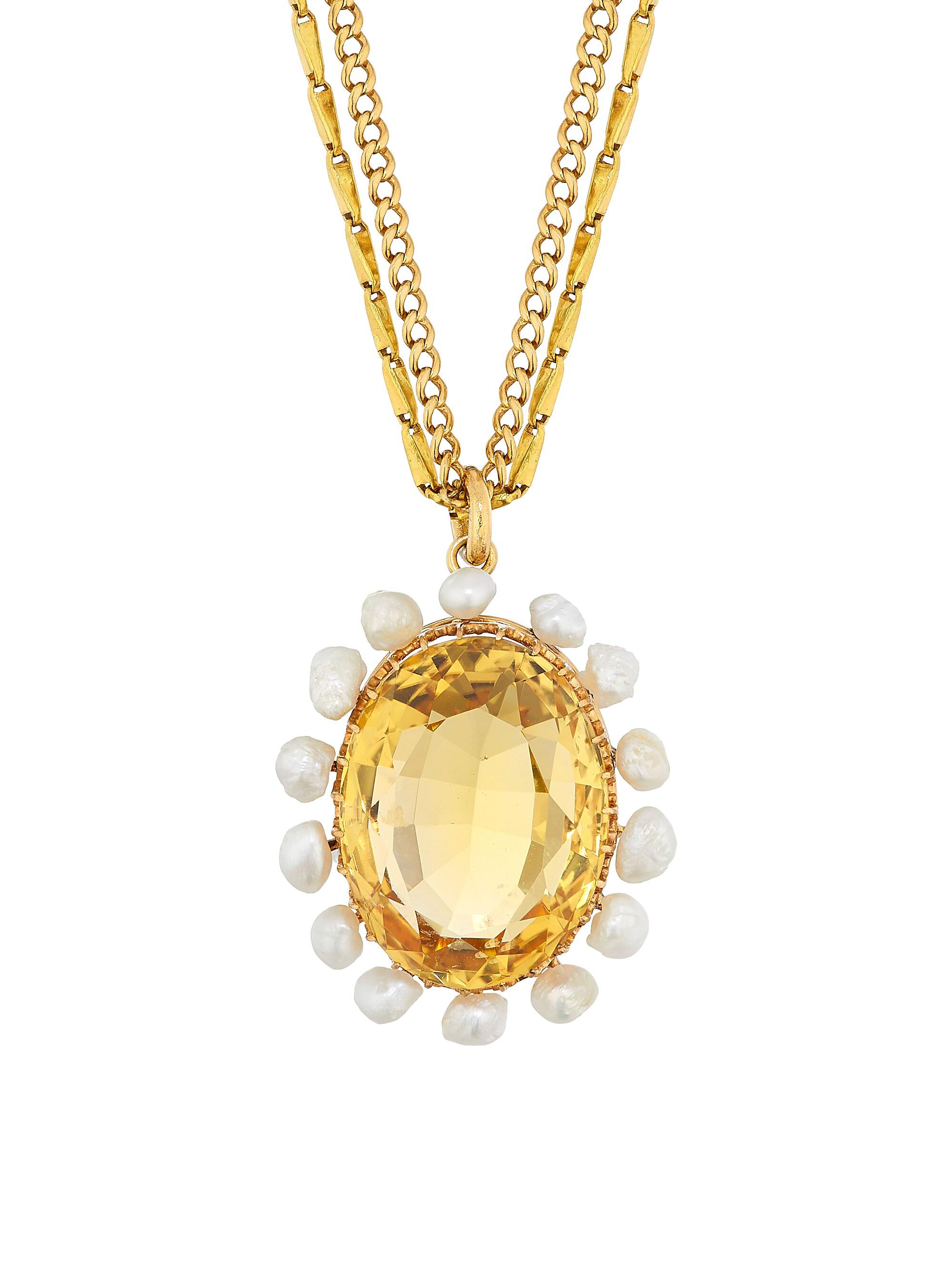Renee Lewis Women's 18K & 24K Yellow Gold, Citrine & Natural Pearl Pendant Necklace