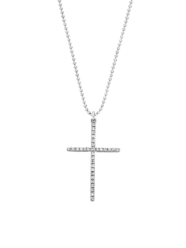 18K White Gold & 0.8 TCW Diamond Cross Pendant Necklace