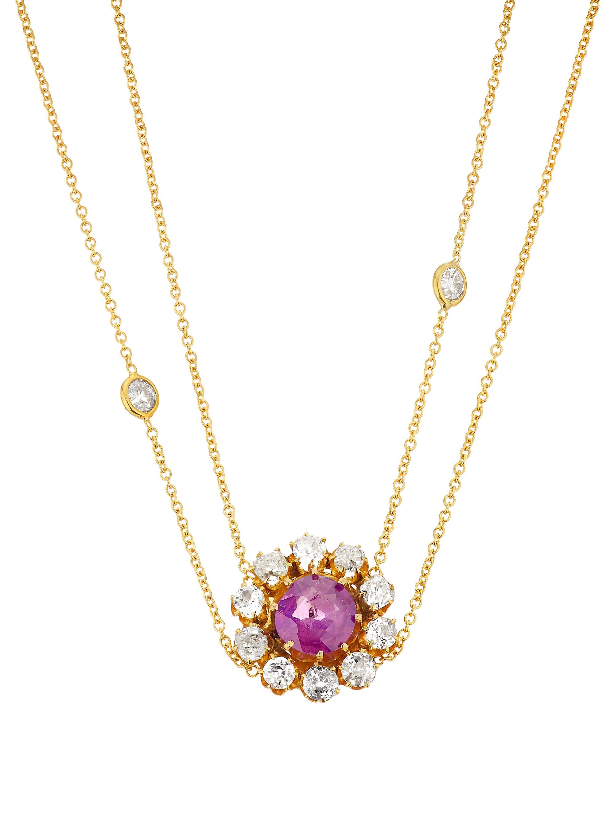 Renee Lewis Women's 18K Yellow Gold, 1.25 TCW Diamond & Pink Tourmaline Halo Pendant Necklace