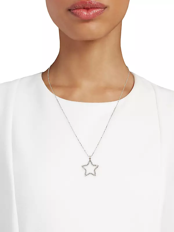 18K White Gold & 0.5 TCW Diamond Star Pendant Necklace