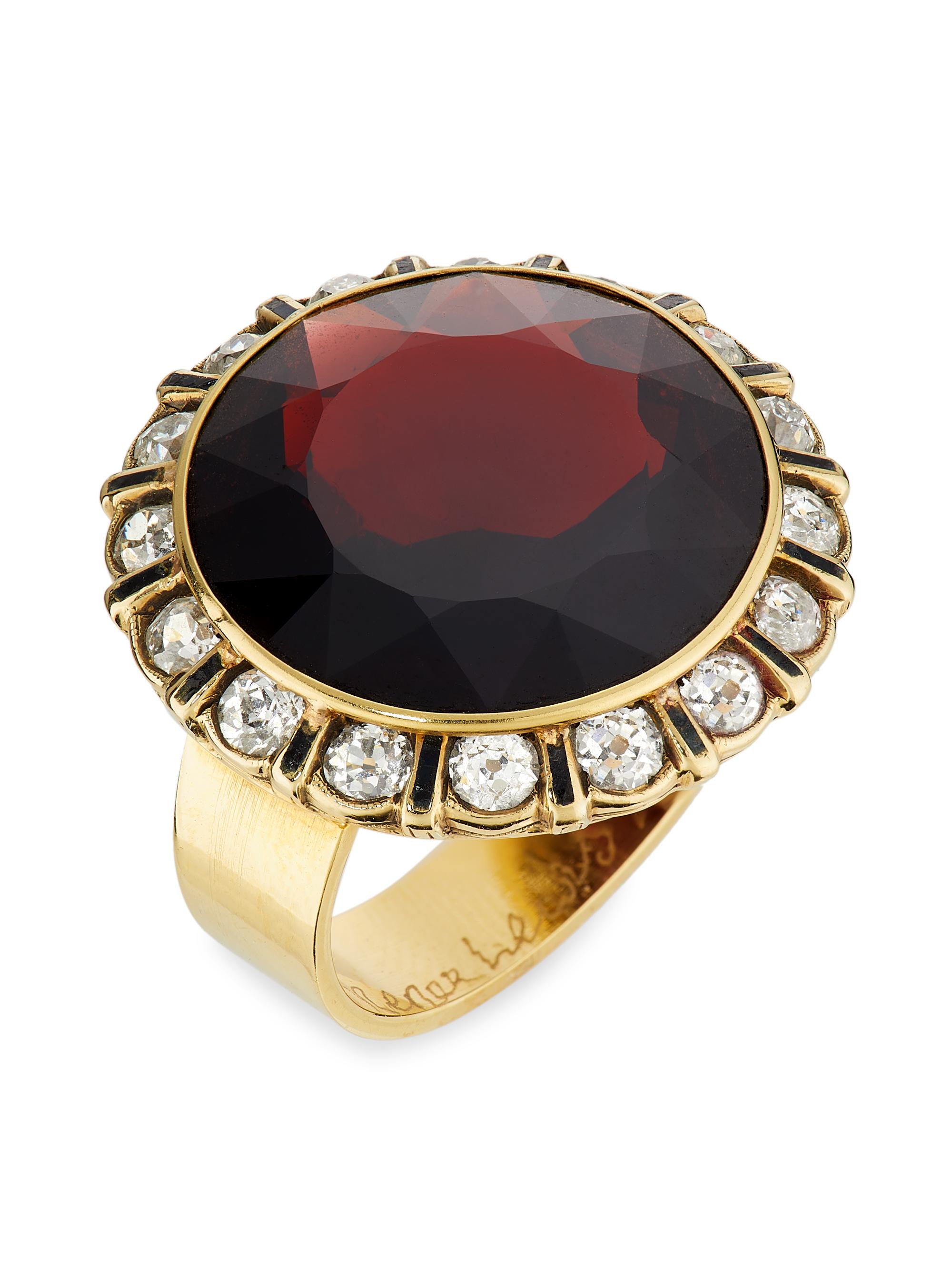 Renee Lewis Women's 18K Yellow Gold, Garnet & 2 TCW Diamond Halo Ring - Yellow Gold
