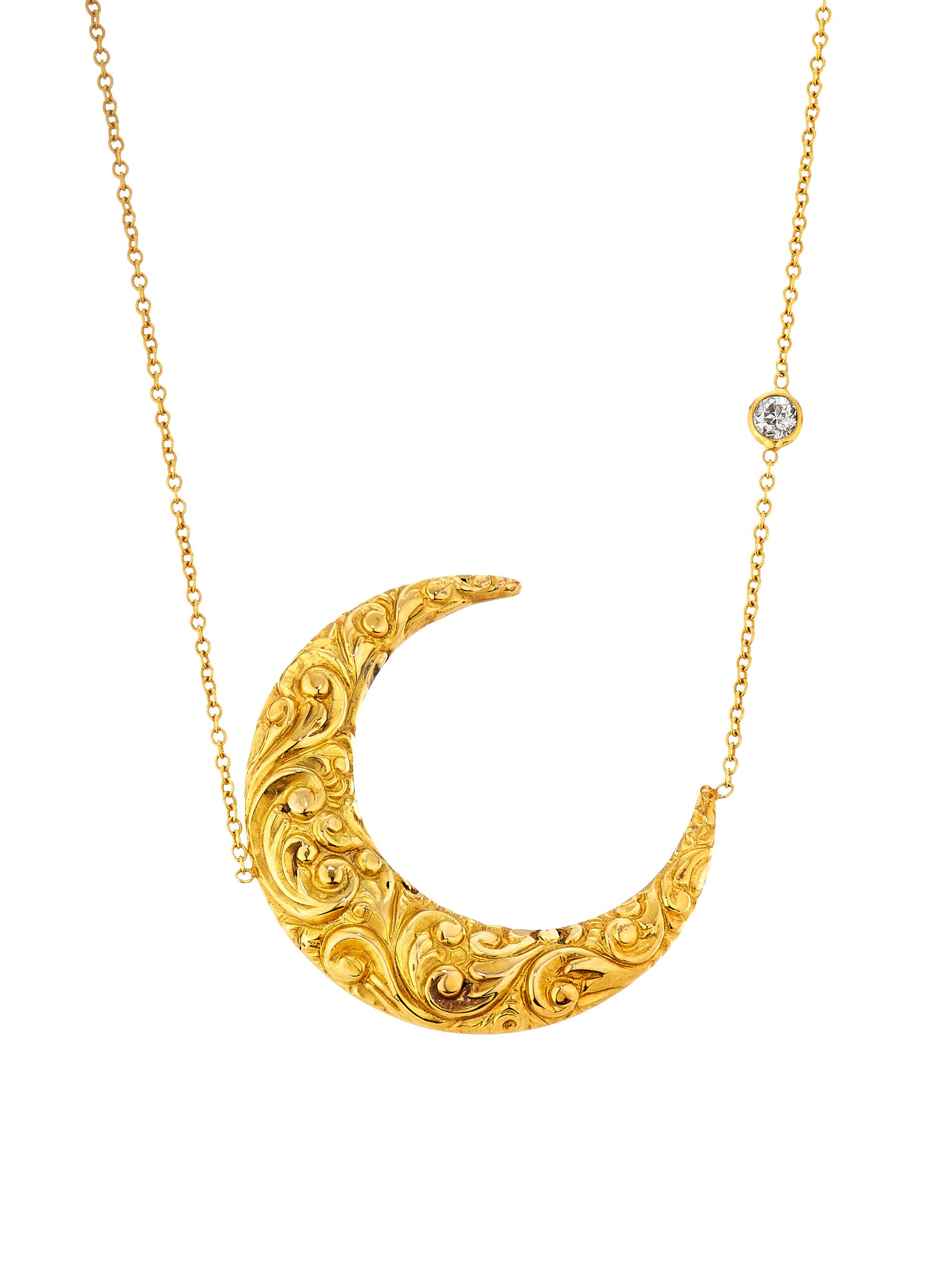 Renee Lewis Women's 18K Yellow Gold & 0.1 TCW Diamond Filigreed Crescent Moon Pendant Necklace - Yellow Gold