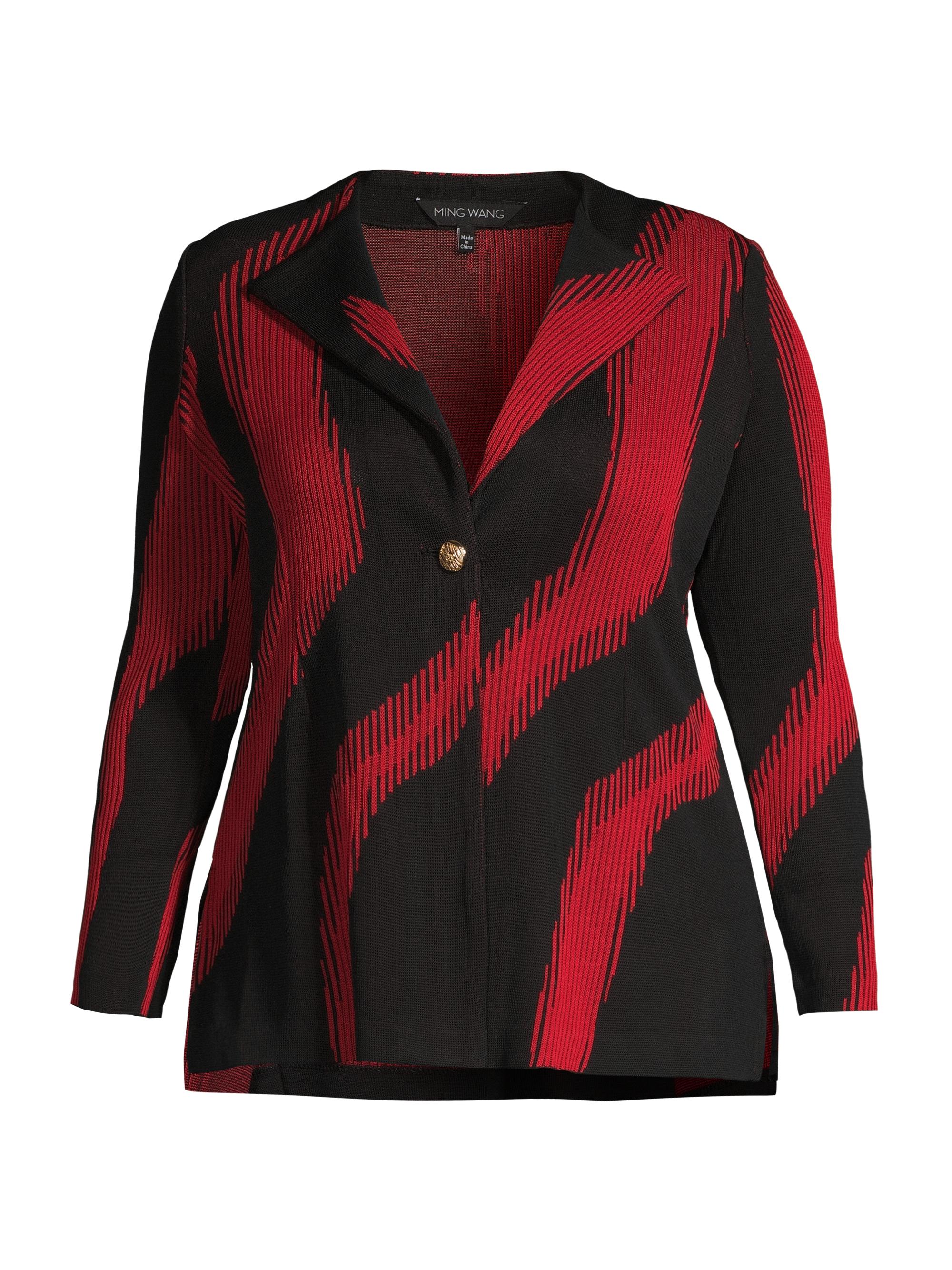 Ming Wang Women's Animal Print Knit Jacket - Garnet Black