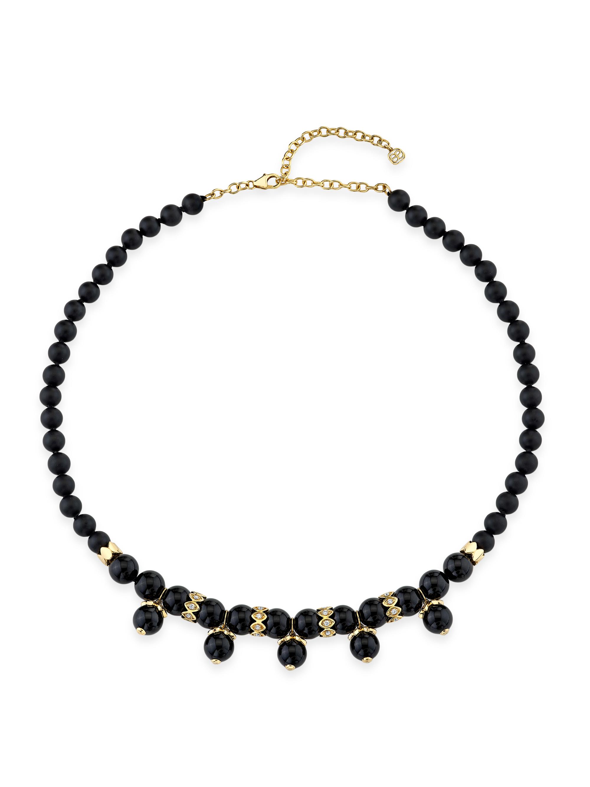 Sydney Evan Women's 14K Yellow Gold, Onyx & 0.16 TCW Diamond Beaded Necklace - Yellow Gold
