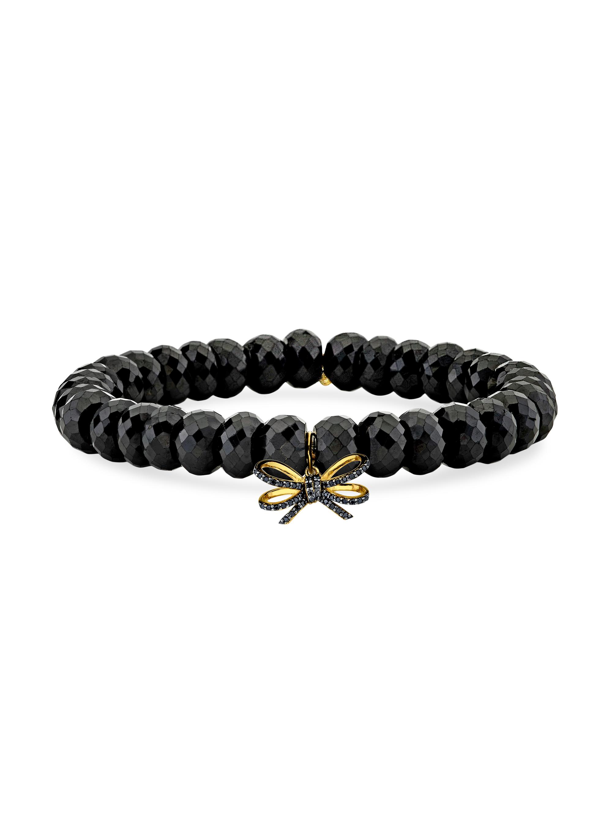 Sydney Evan Women's 14K Yellow Gold, Black Spinel & 0.176 TCW Diamond Beaded Stretch Bracelet - Yellow Gold