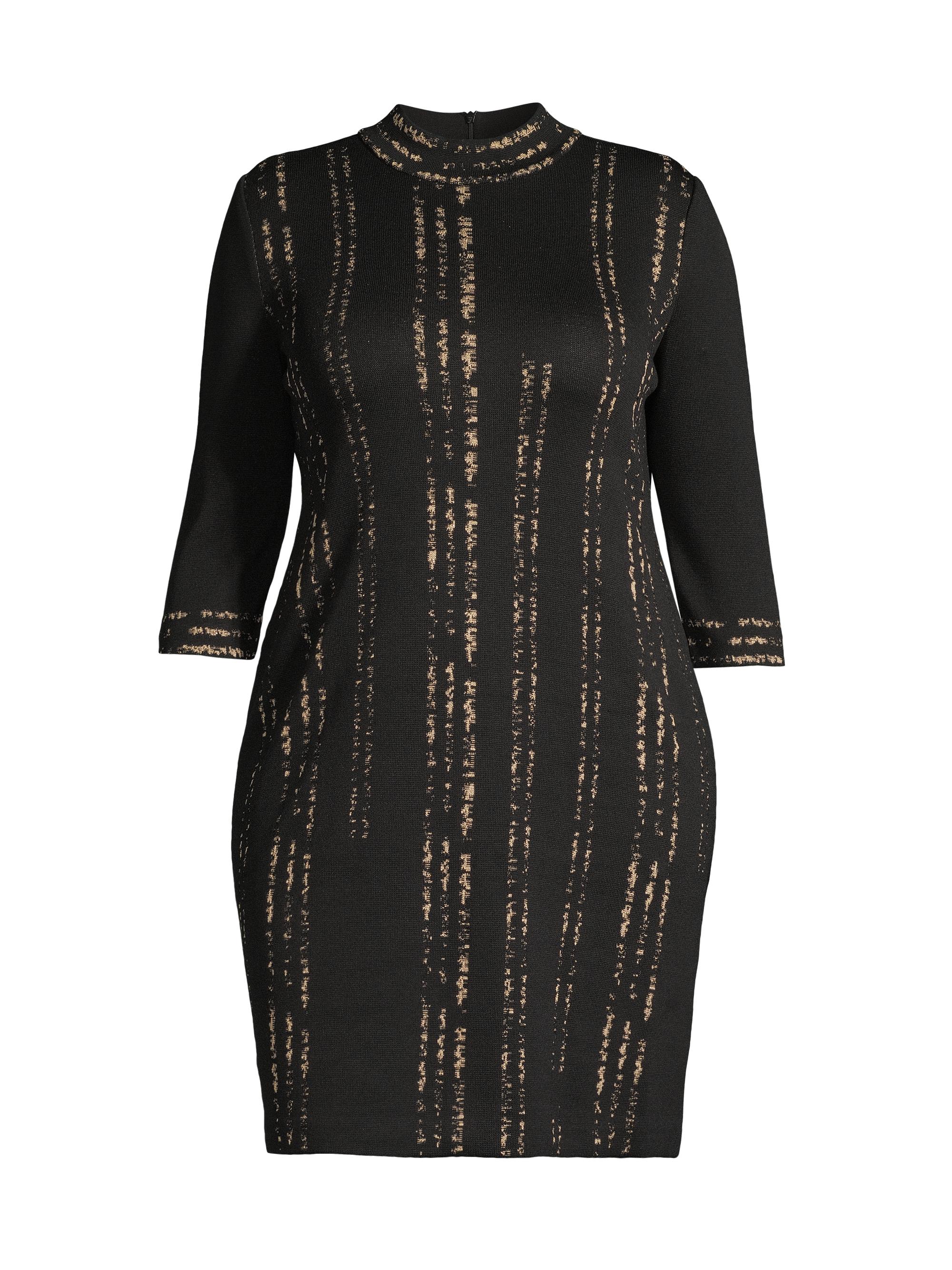 Ming Wang Women's Knit Metallic Mock Turtleneck Dress - Black Gold