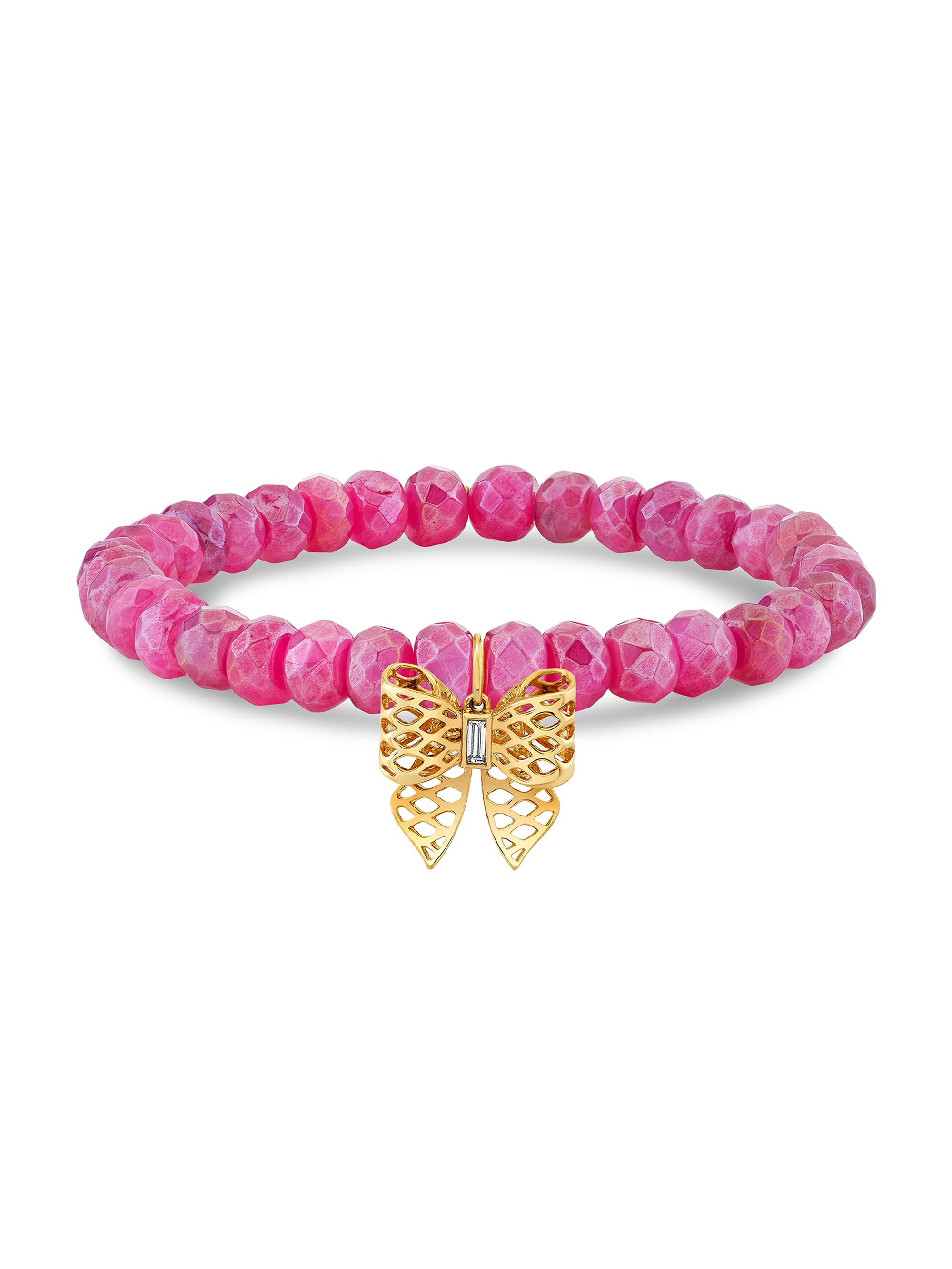 Sydney Evan Women's 14K Yellow Gold, Red Moonstone & 0.04 TCW Diamond Beaded Bow Stretch Bracelet - Yellow Gold