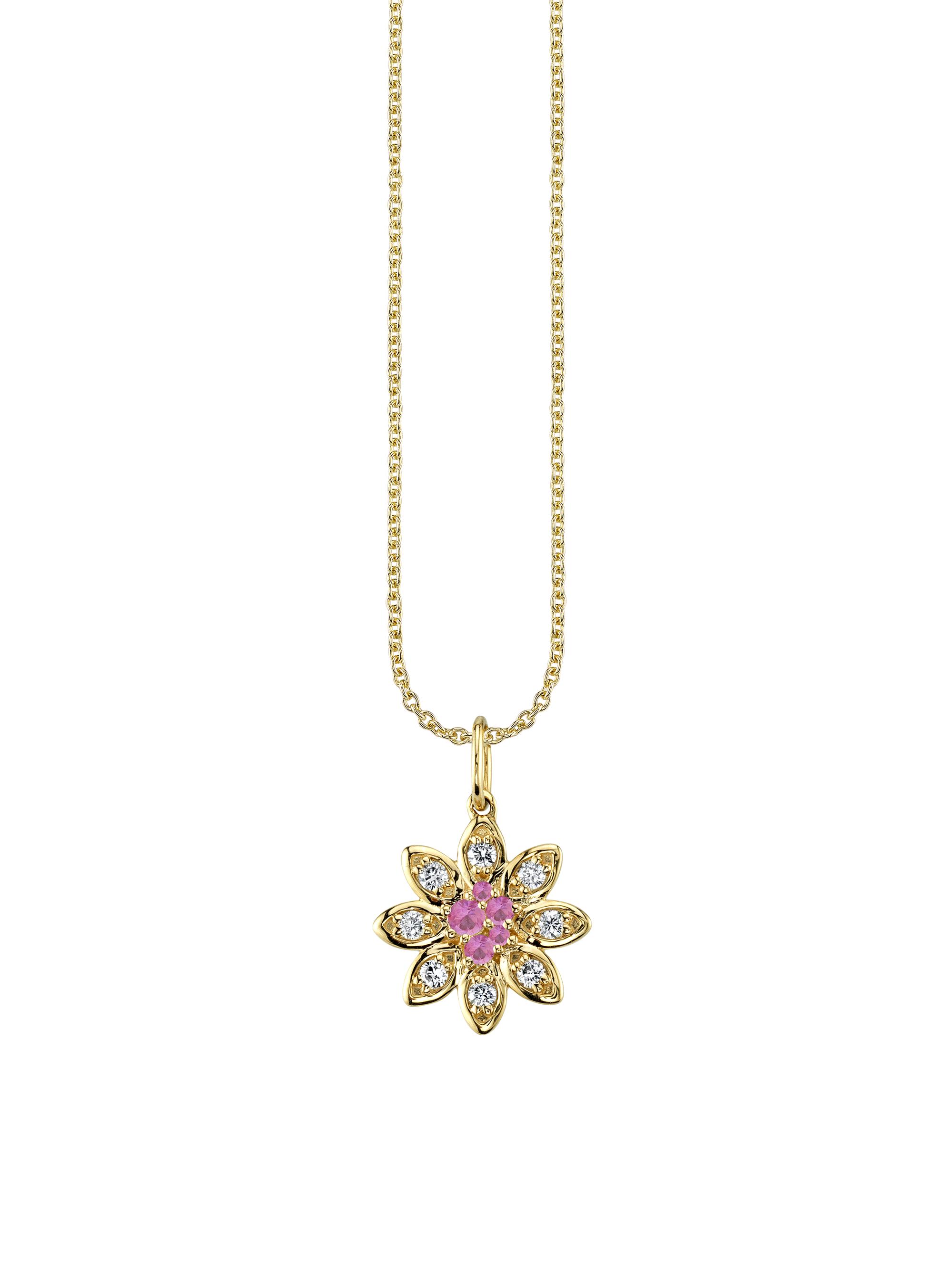 Sydney Evan Women's 14K Yellow Gold, 0.13 TCW Diamond & Pink Sapphire Flower Pendant Necklace - Yellow Gold