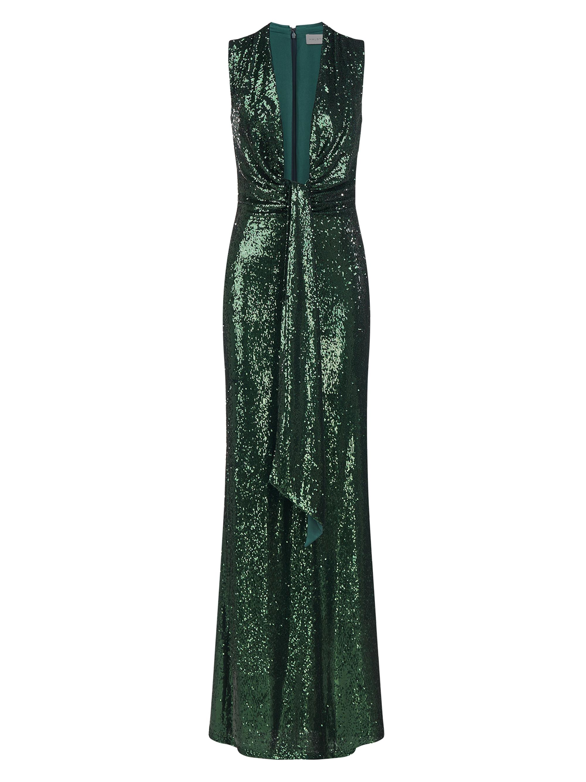 Halston Women's Magdalena Draped Sequined Gown - Bottle Green