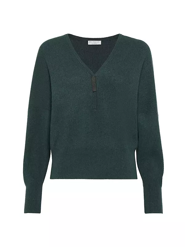 Shop Brunello Cucinelli Cashmere English Rib Sweater With Precious