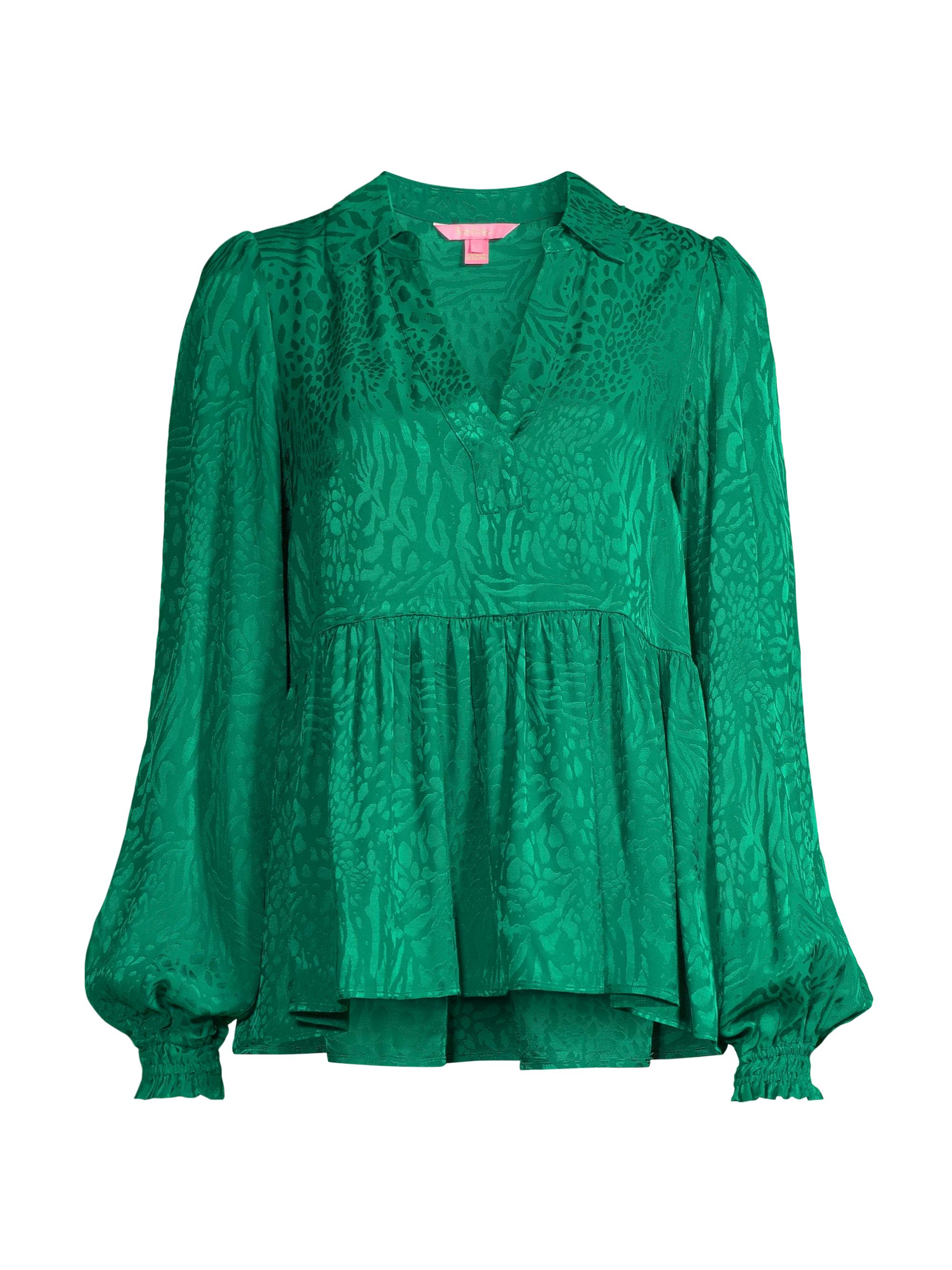 Lilly Pulitzer Women's Jaylene Leopard Jacquard Blouse - Evergreen Party