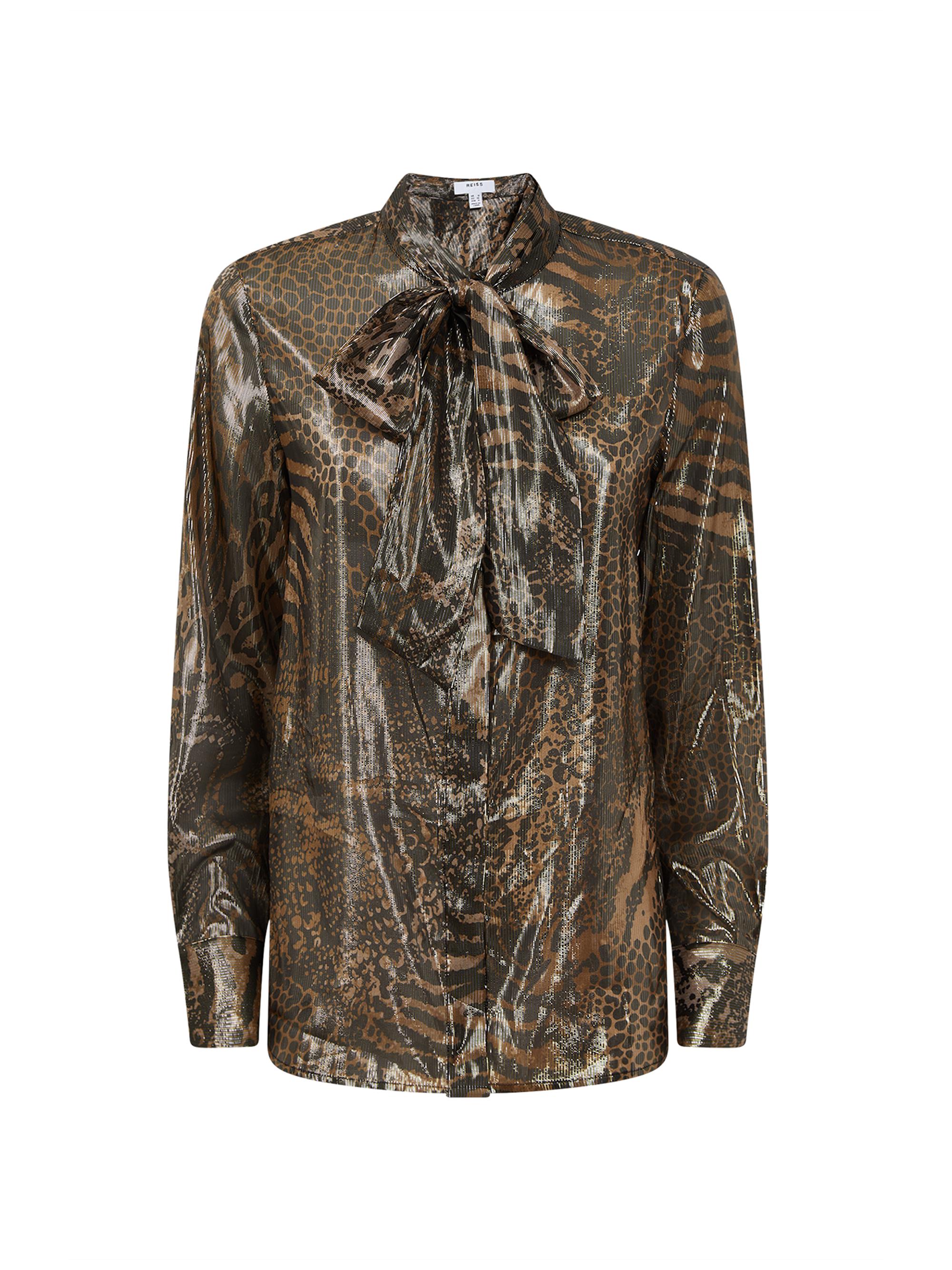 Reiss Women's Kendall Animal Tie-Neck Blouse - Gold