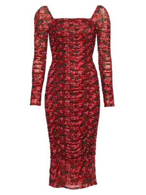 Shop Rhode Simona Floral Mesh Ruched Midi-Dress | Saks Fifth Avenue