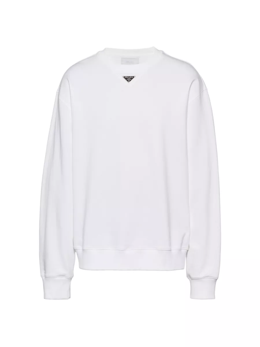 Shop Prada Oversized Cotton Sweatshirt With Triangle Logo Shop Prada Oversized Cotton Sweatshirt With Triangle Logo