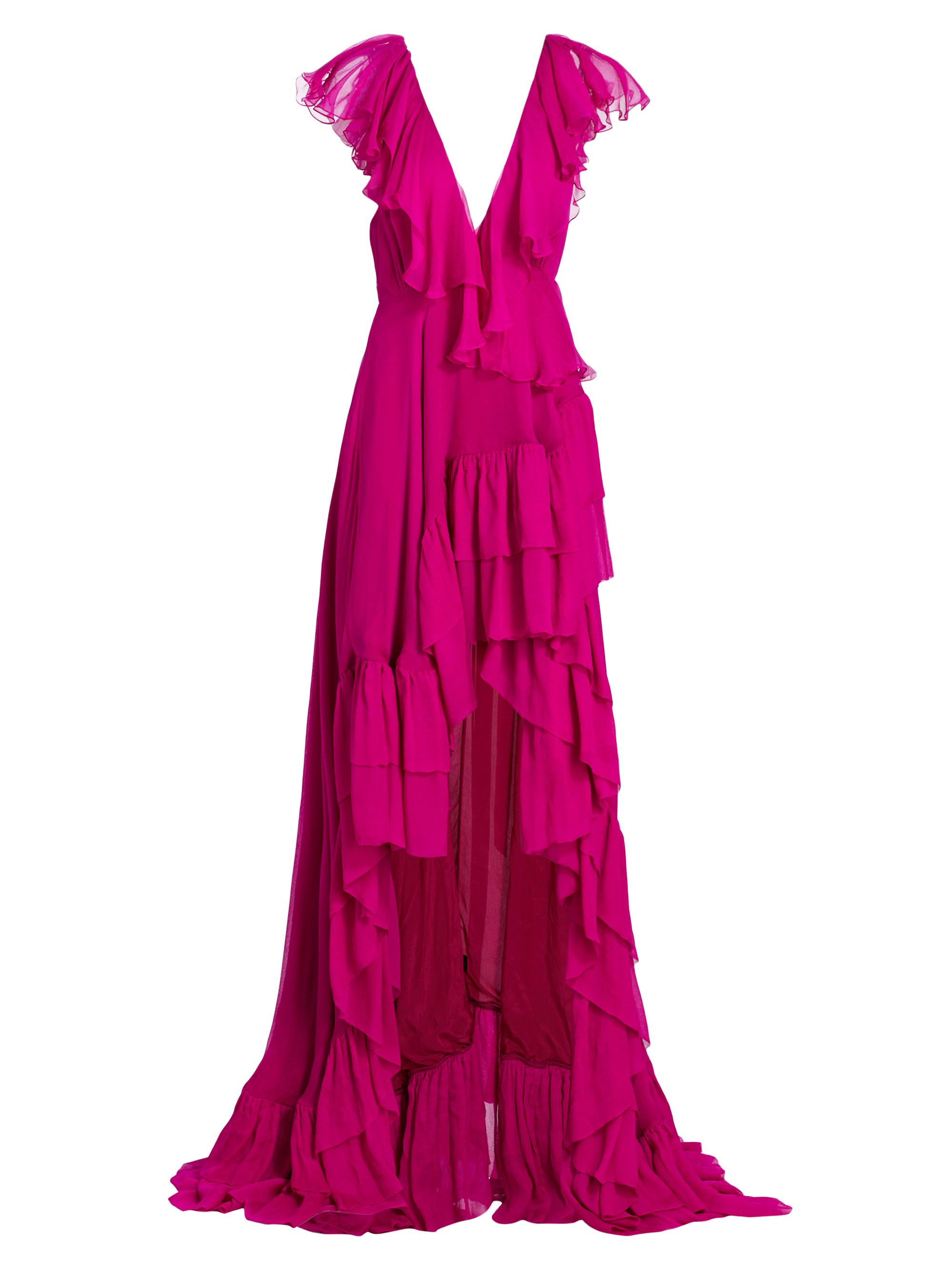 Azeeza Women's Wabash Draped Ruffle Chiffon Silk Maxi Dress - Magenta
