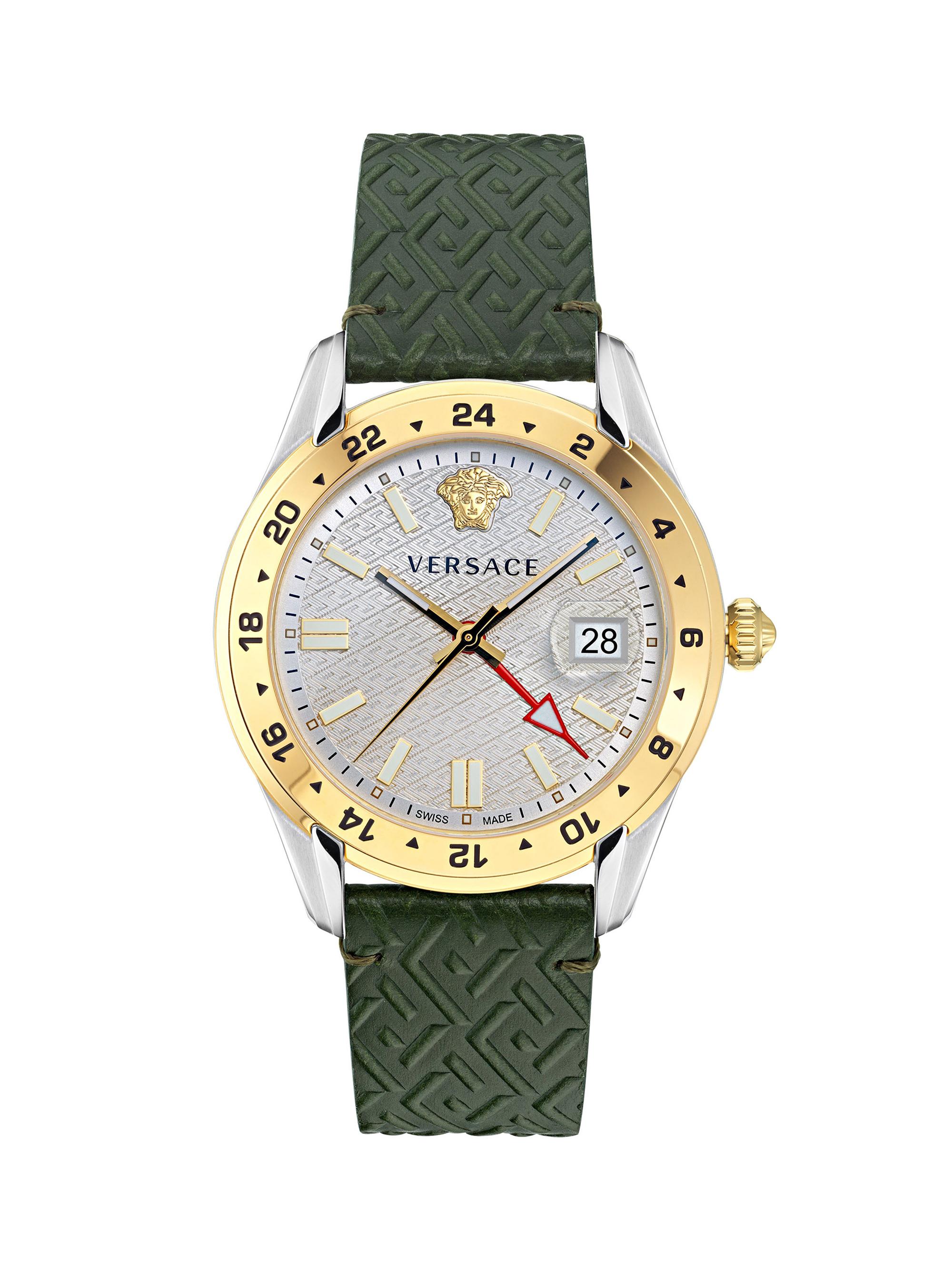 Versace Men's 41MM Greca Time GMT Two-Tone Case & Leather Strap Watch - Two Tone