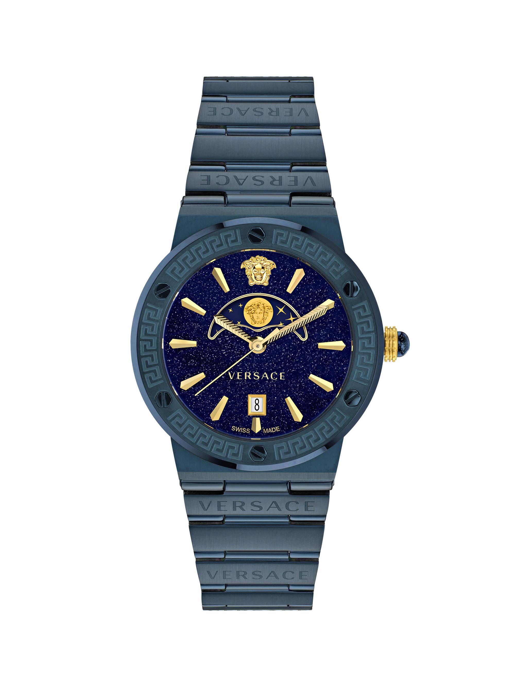 Versace Men's Greca Logo Moonphase IP Yellow Gold Stainless Steel Bracelet Watch/38MM - Gold Blue