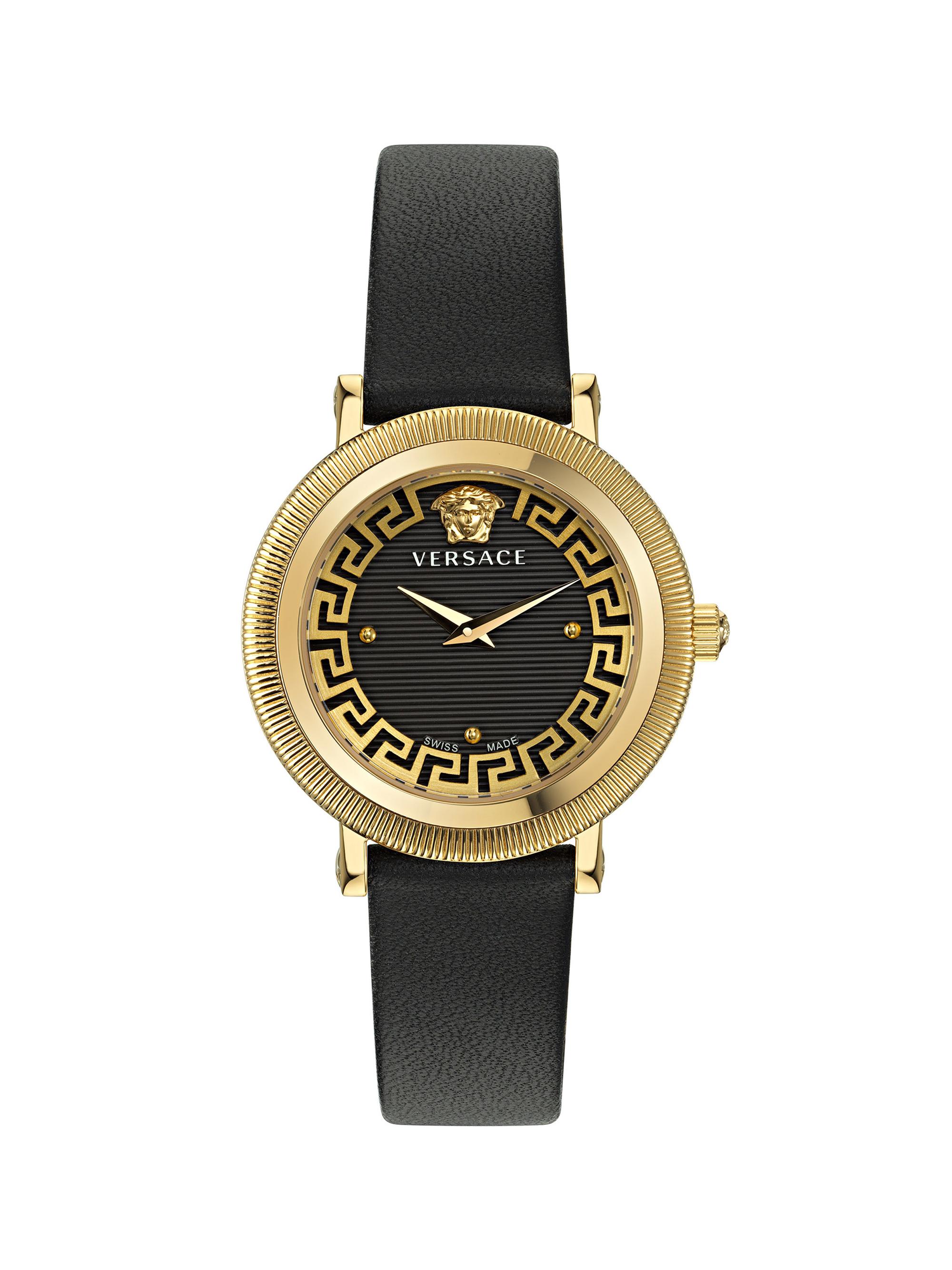 Versace Men's Greca Flourish IP Yellow Gold & Leather Strap Watch/35MM - Yellow Gold