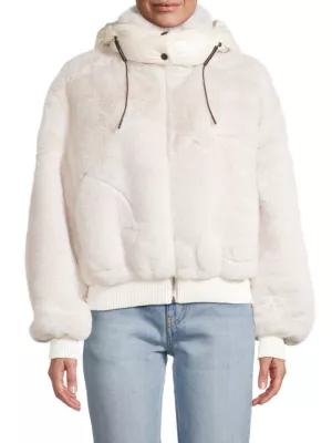 Maje belted faux-fur coat - White