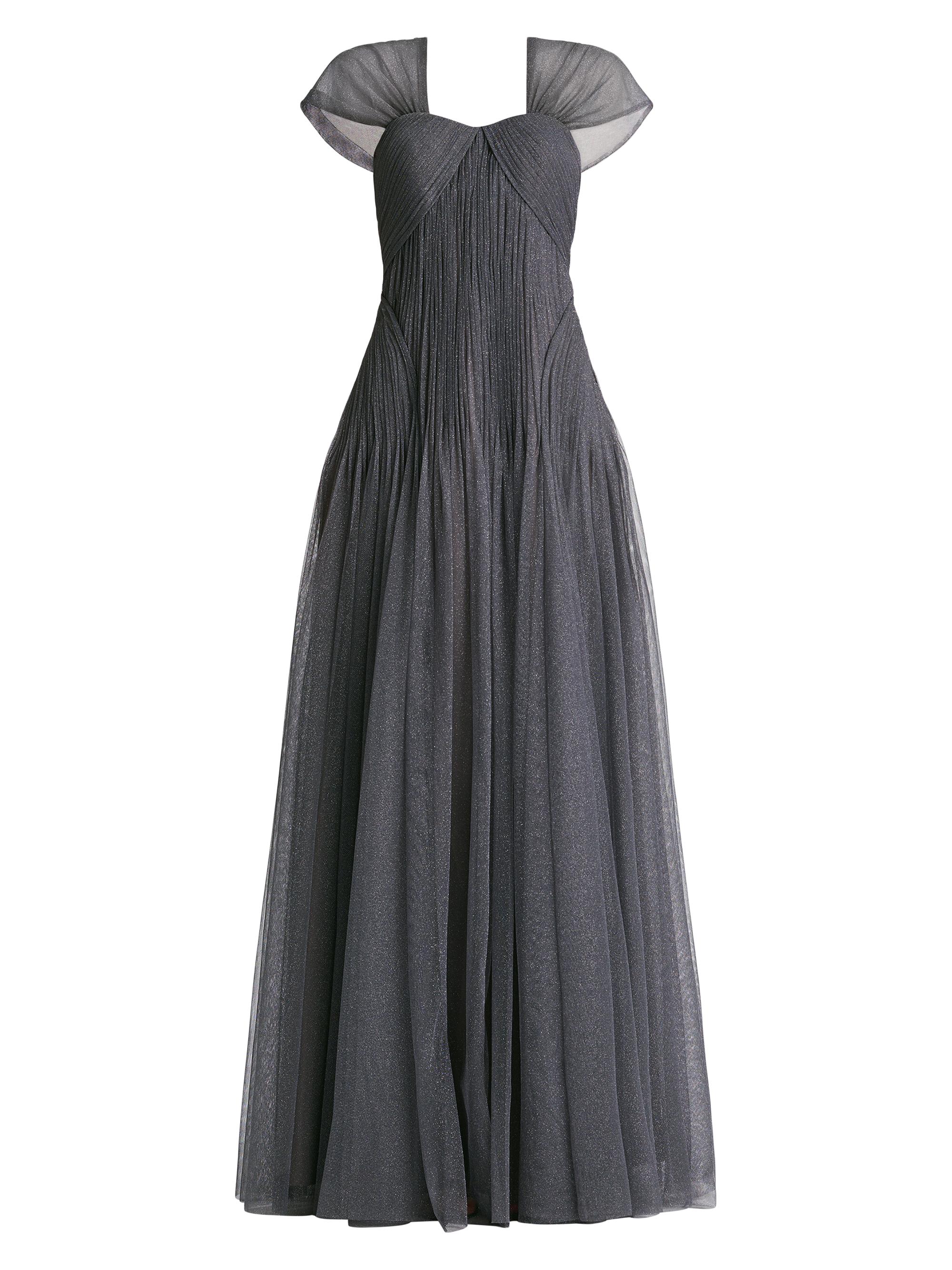 Zac Posen Women's Glitter Tulle Cap-Sleeve Gown - Silver