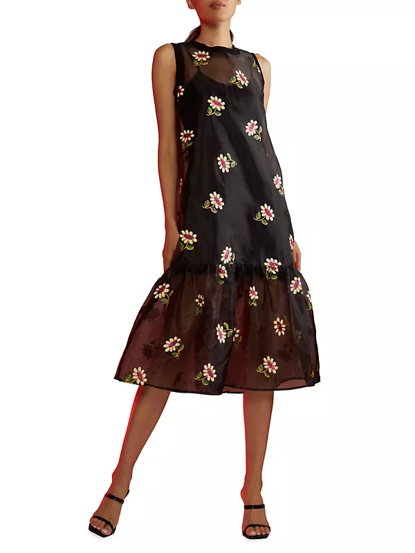 Shop Cynthia Rowley Floral Organza Midi-Dress | Saks Fifth Avenue
