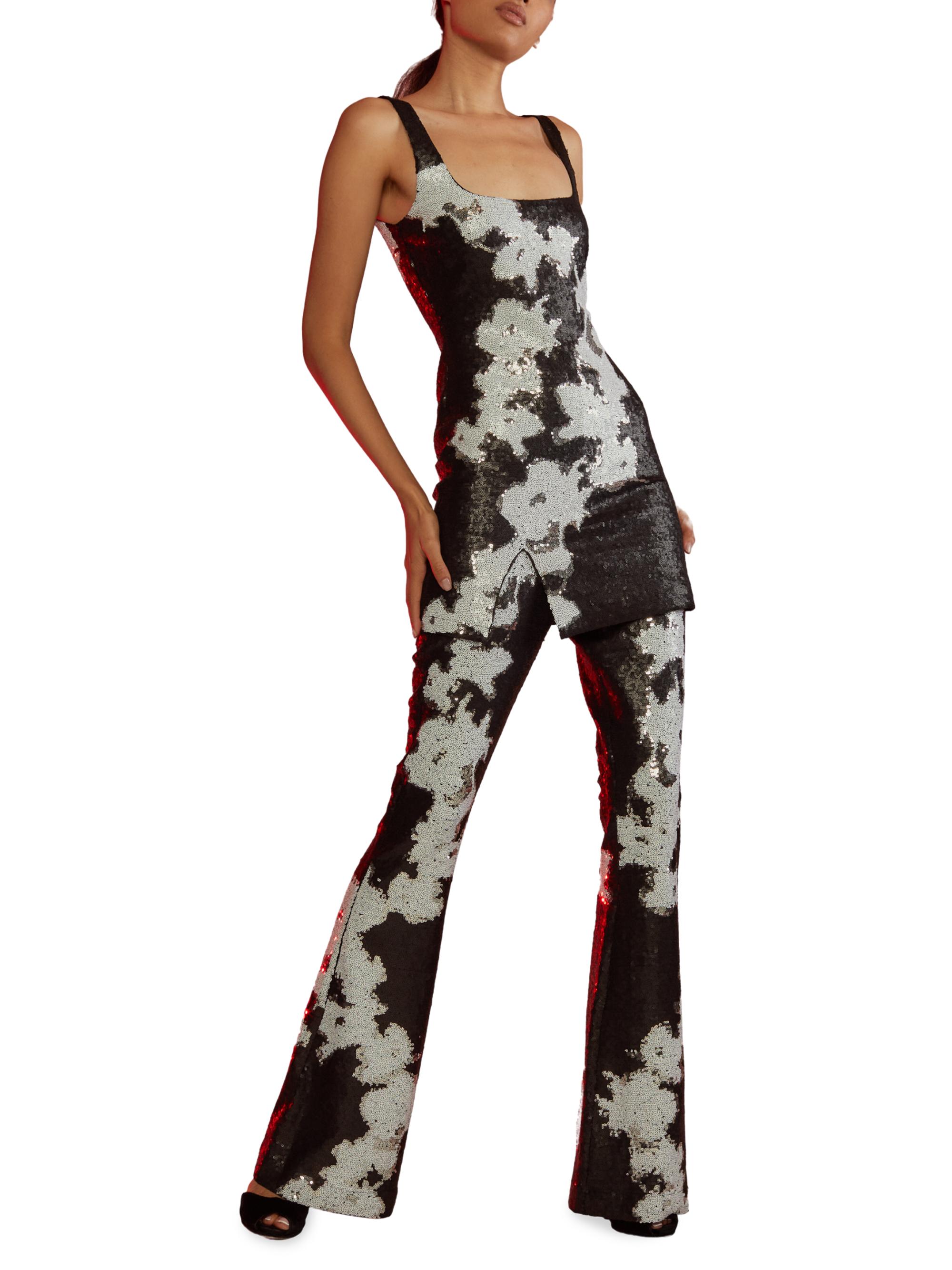Cynthia Rowley Women's Sequin Flared Pants - Black White