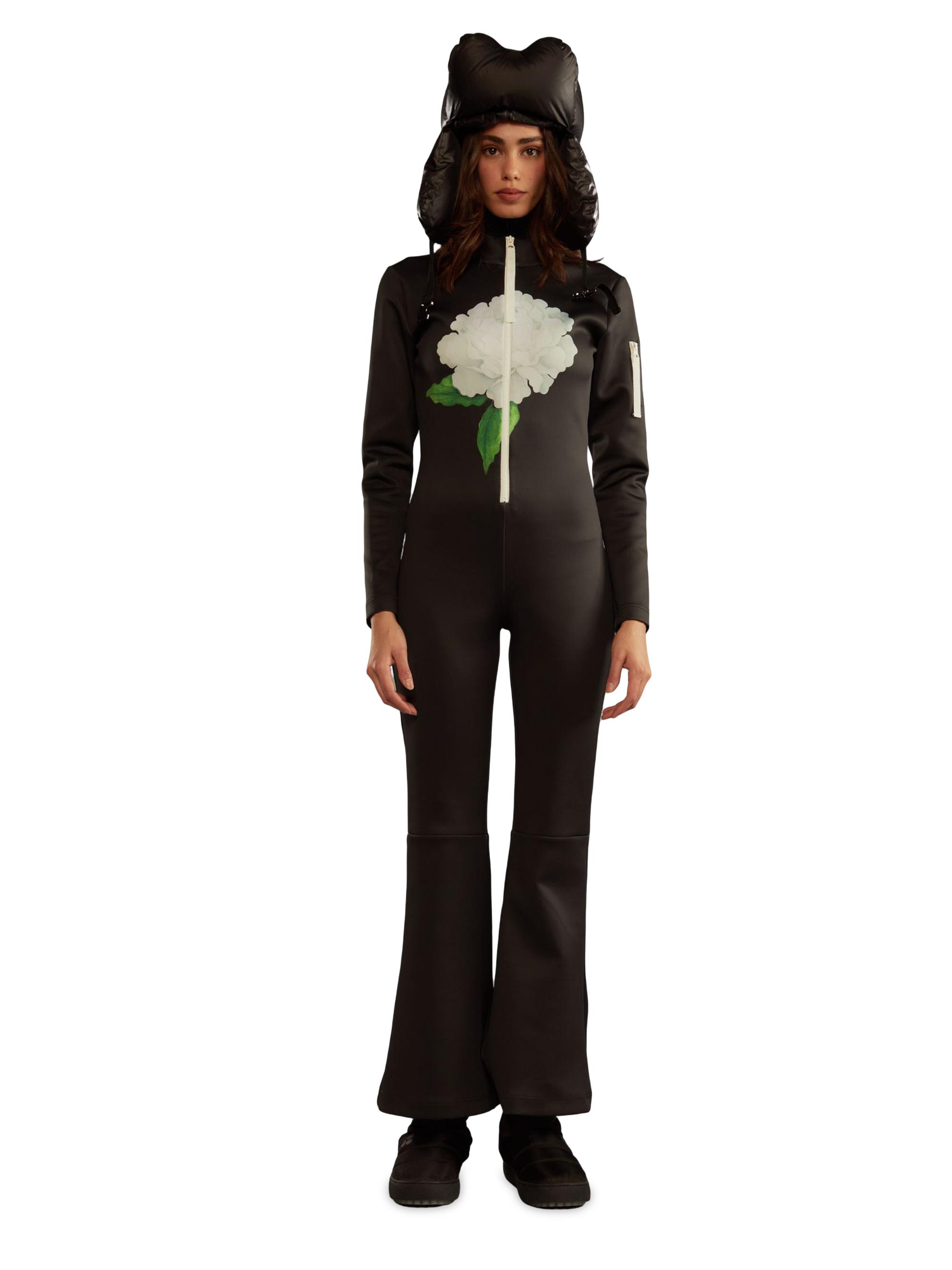 Cynthia Rowley Women's Flared Floral Ski Jumpsuit - Black White