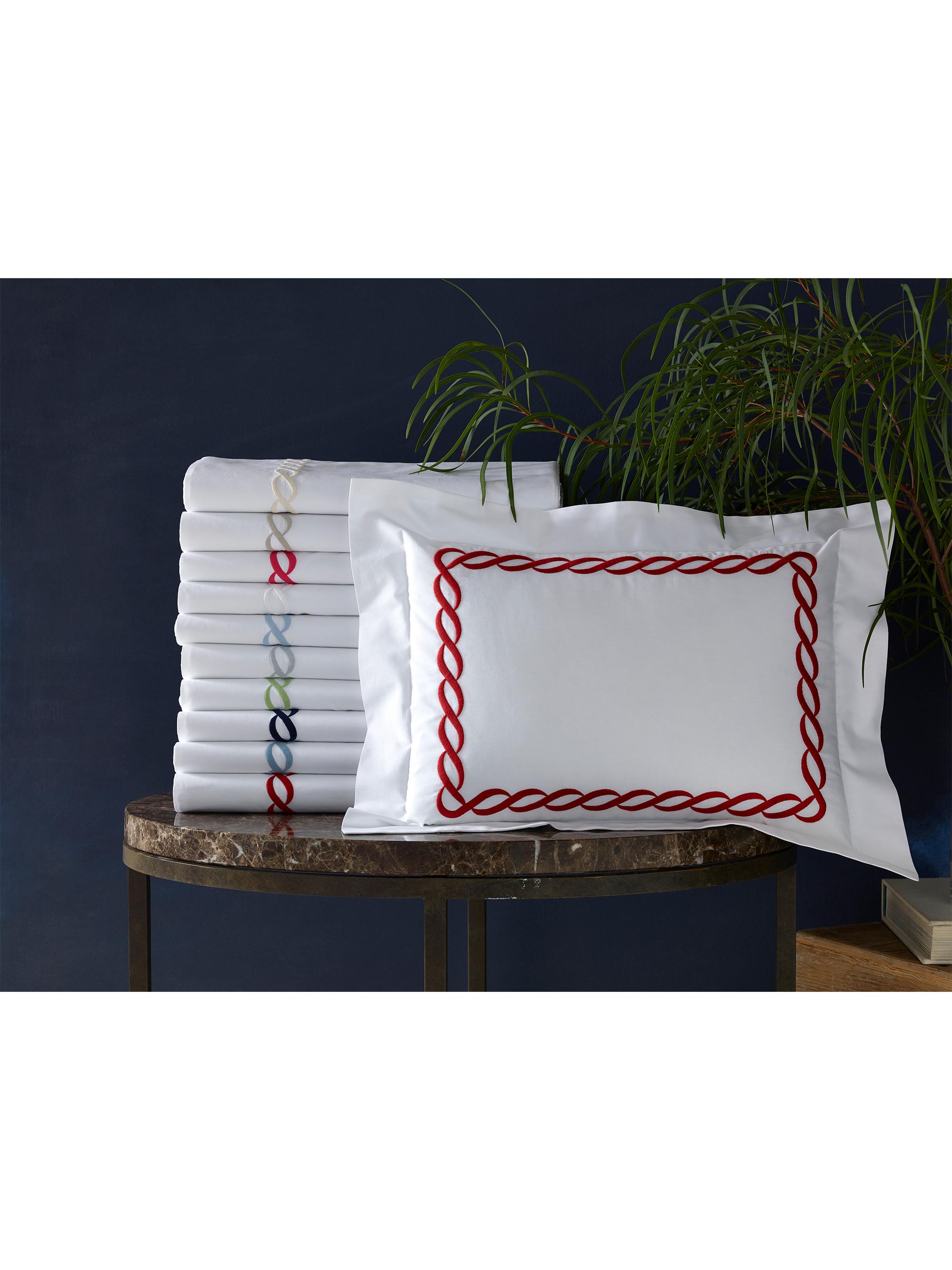 Matouk Classic Chain Percale Sheets & Pillowcase Set Collection - Red Standard | Thumbnail 9
