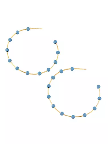 14K Yellow Gold & Turquoise Bead Open Hoop Earrings