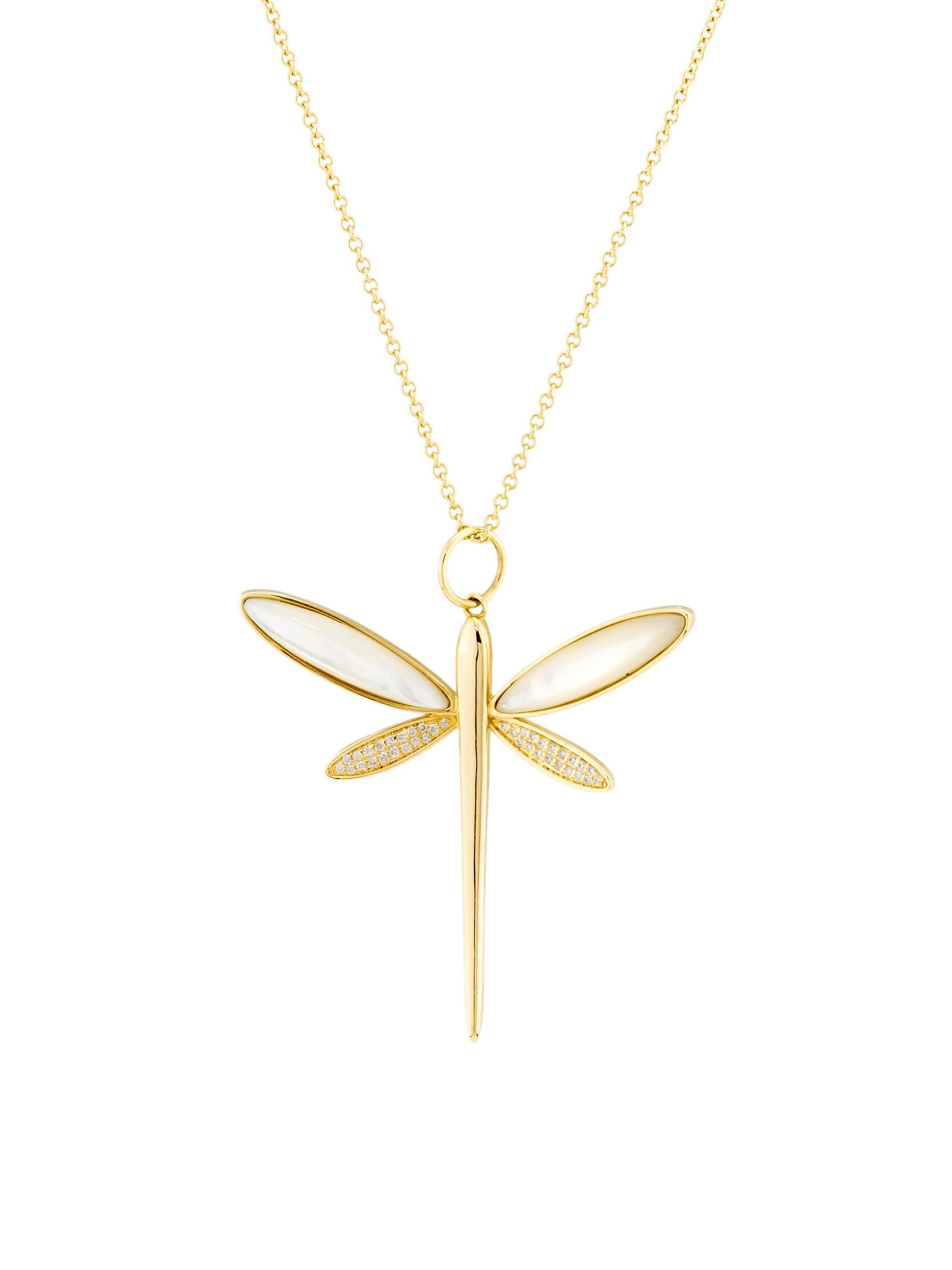 Nina Gilin Women's 14K Yellow Gold, 0.38 TCW Diamond & Mother-Of-Pearl Dragonfly Pendant Necklace - Yellow Gold