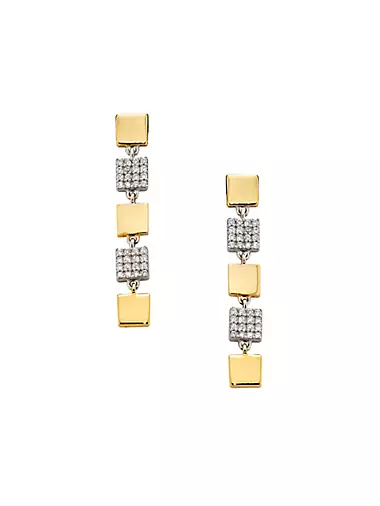 14K Yellow & White Gold & 0.20 TCW Diamond Drop Earrings