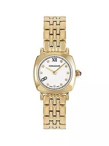FERRAGAMO Soft Square IP Yellow Gold Stainless Steel Bracelet Watch/23MM