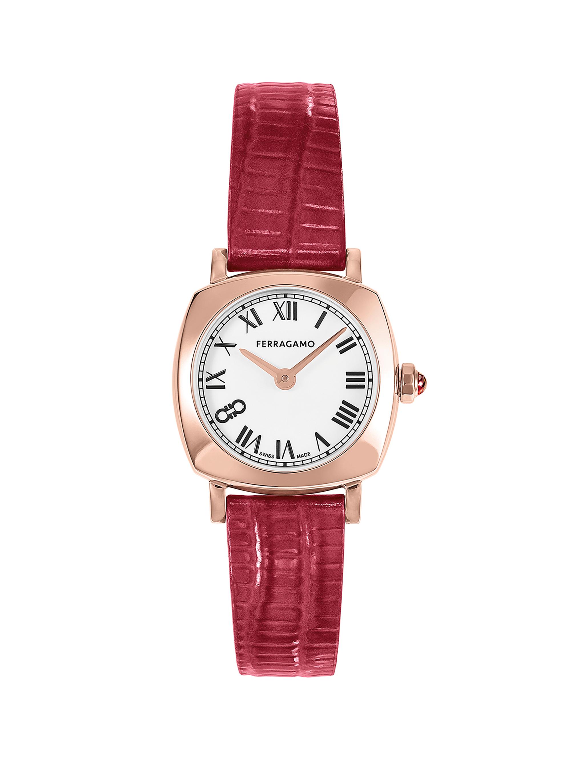 FERRAGAMO Men's Soft Square Stainless Steel & Leather Strap Watch/23MM - Rose Gold