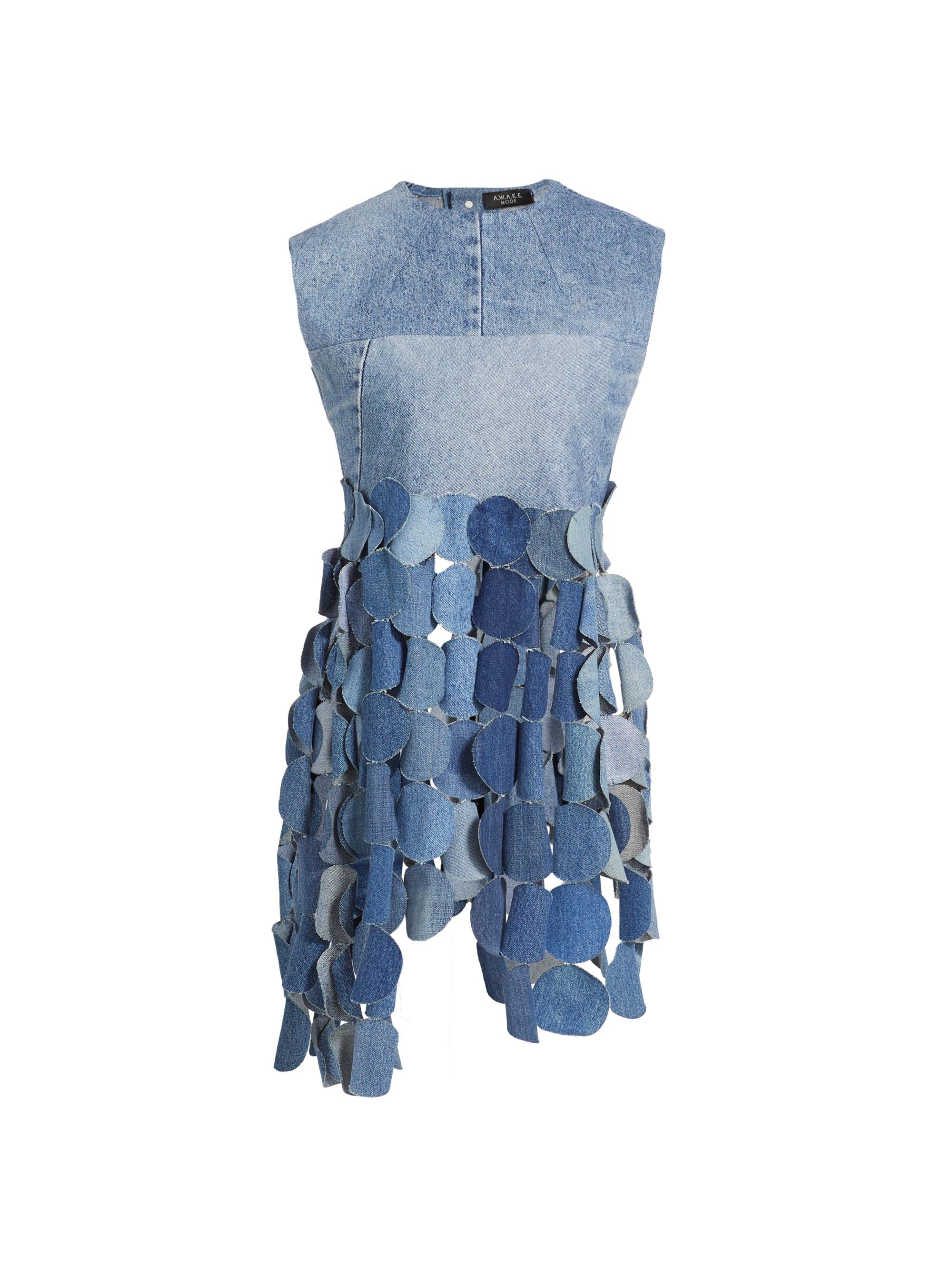 A.W.A.K.E. Mode Women's Denim Fringe Shell Top - Blue Denim