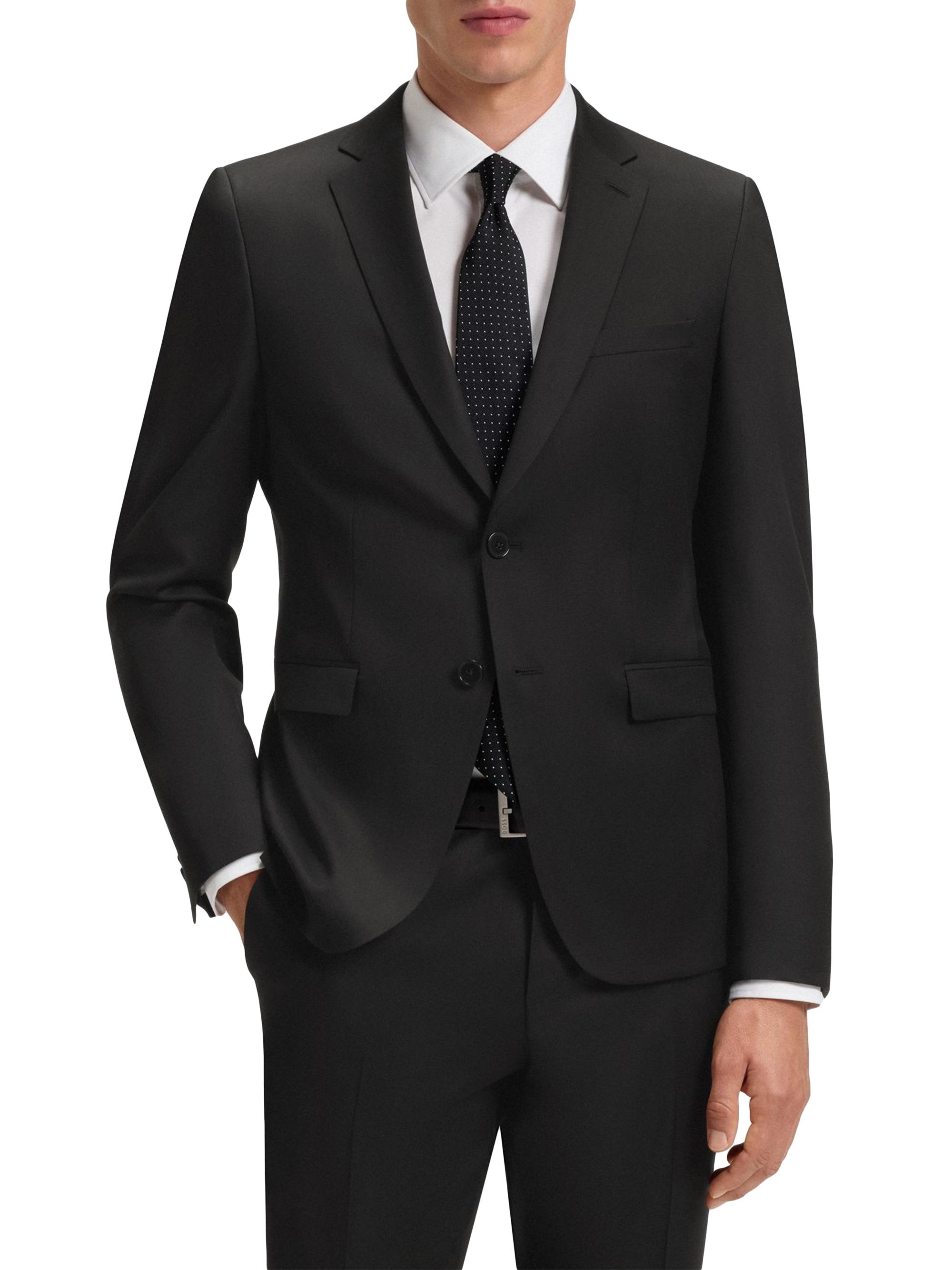 BOSS Men's Single-Breasted Jacket in Virgin-Wool Serge - Black