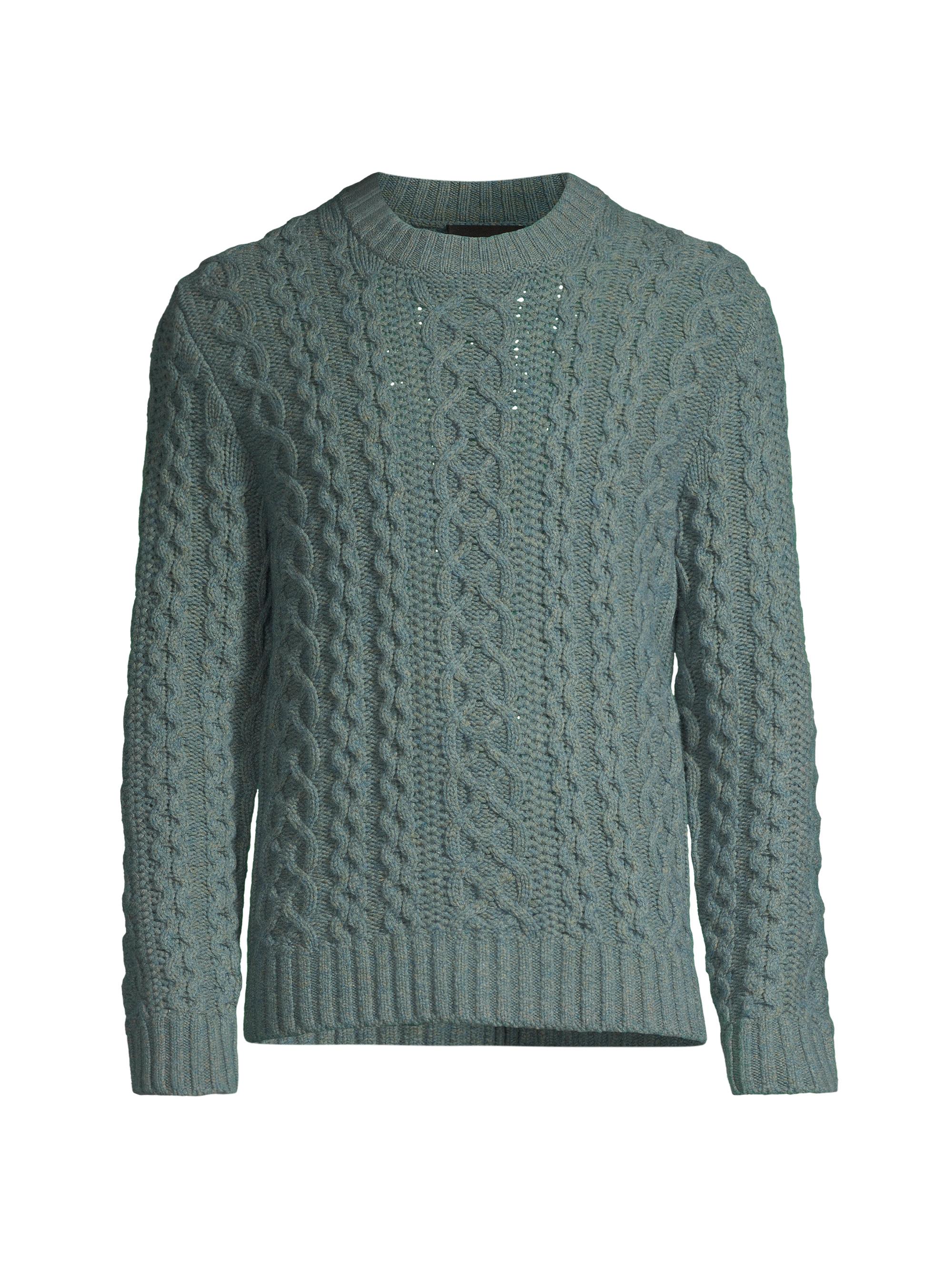 Vince Men's Aran Wool & Cashmere Cable-Knit Sweater - Mineral Green
