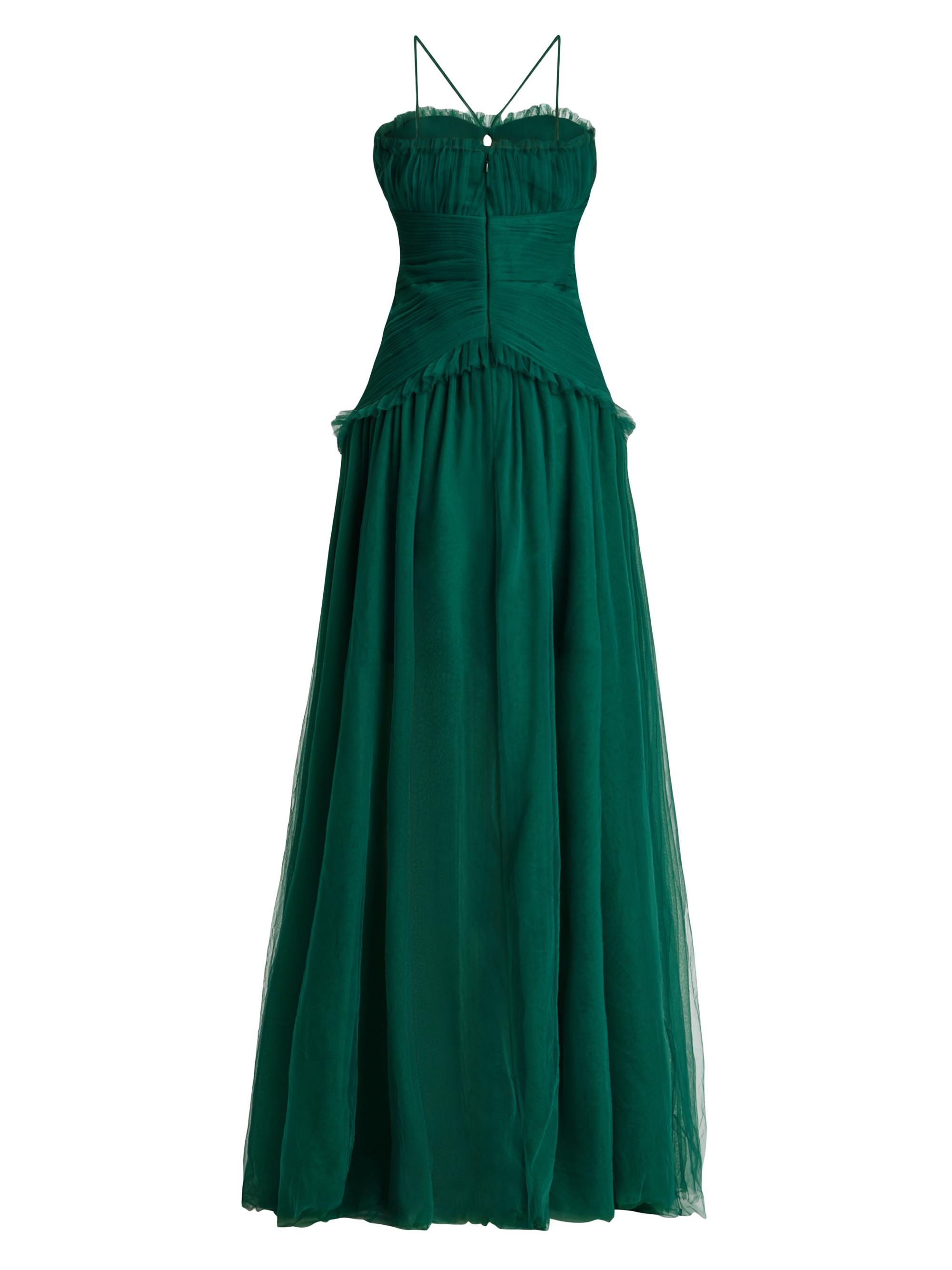 Zac Posen Women's Tiered Chiffon A-Line Gown - Forest Green
